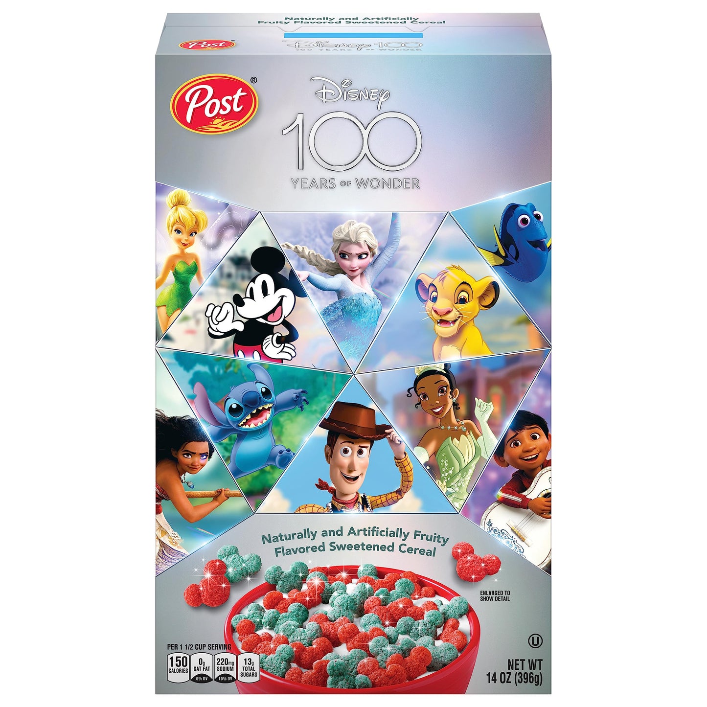 Post, Disney 100 Sweetened Fruity Flavored Cereal, 14 Ounce