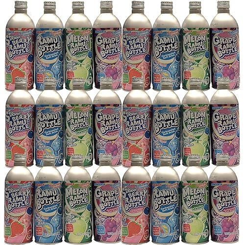[JapanRare] SANGARIA RAMUNE MIX COMBO (ORIGINAL, MELON, GRAPE, STRAWBERRY) - 24 ALUMINUM BOTTLES, 16.2 FL OZ EACH