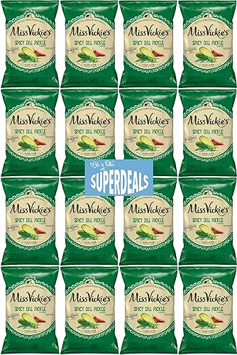 Kettle Cooked Potato Chips by Miss Vickie's Value Pack Bundled by SUPERDEALS | 1.375 Oz Bag | Spicy Dill Pickle | Pack of 16 with mystery bonus gift