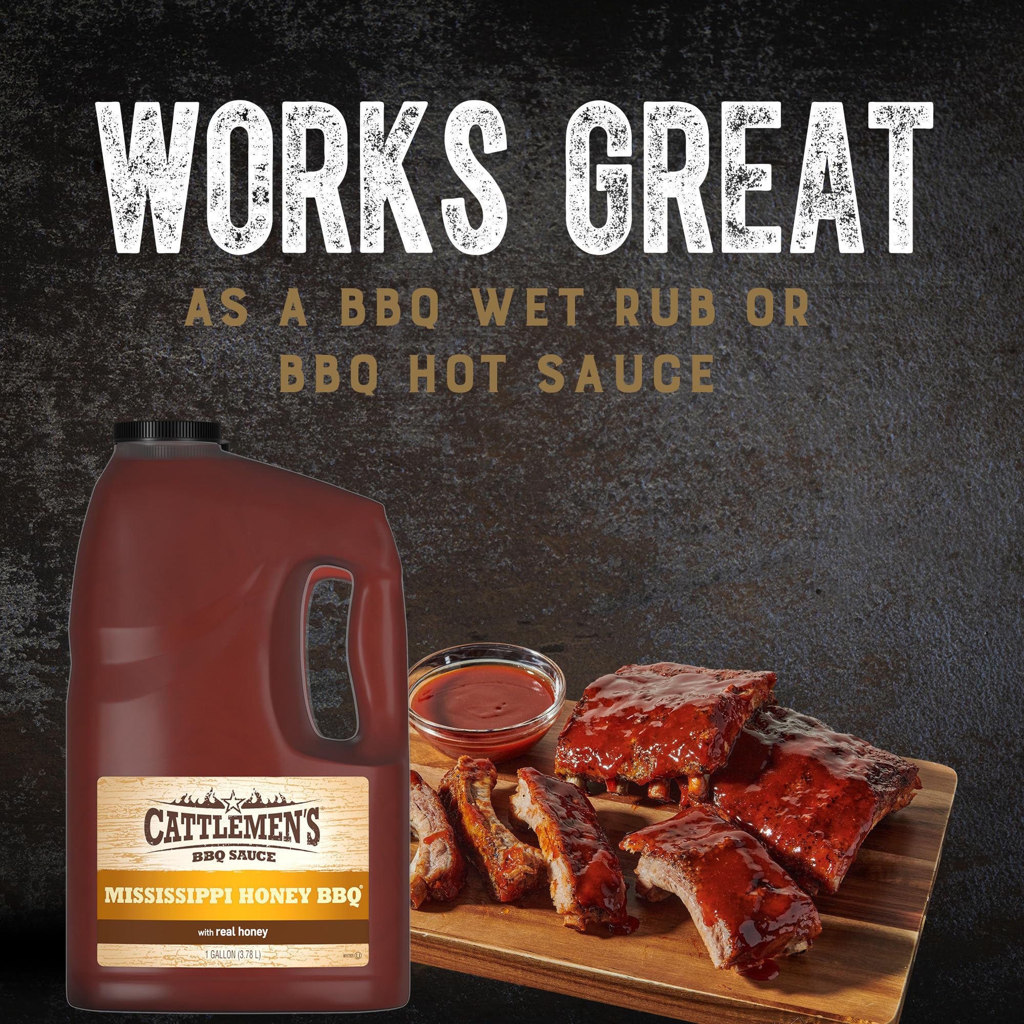 Cattlemen's Mississippi Honey BBQ Sauce, 1 gal - One Gallon Bulk Container of Mississippi Honey Barbecue Sauce Blend of Honey, Vinegar, Hickory