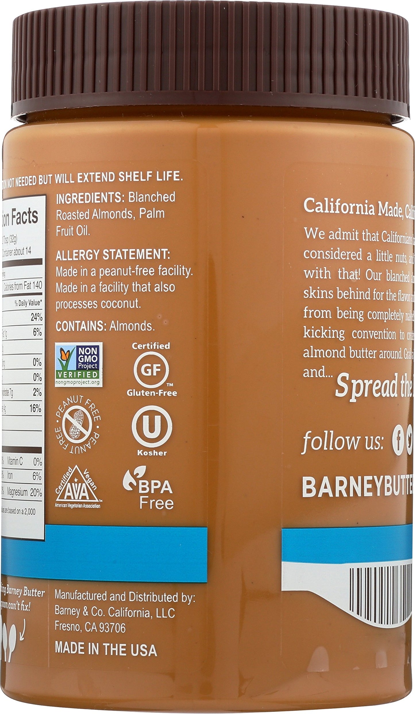 Barney Butter Almond Butter, Bare Smooth, 16 Ounce (Pack of 3)
