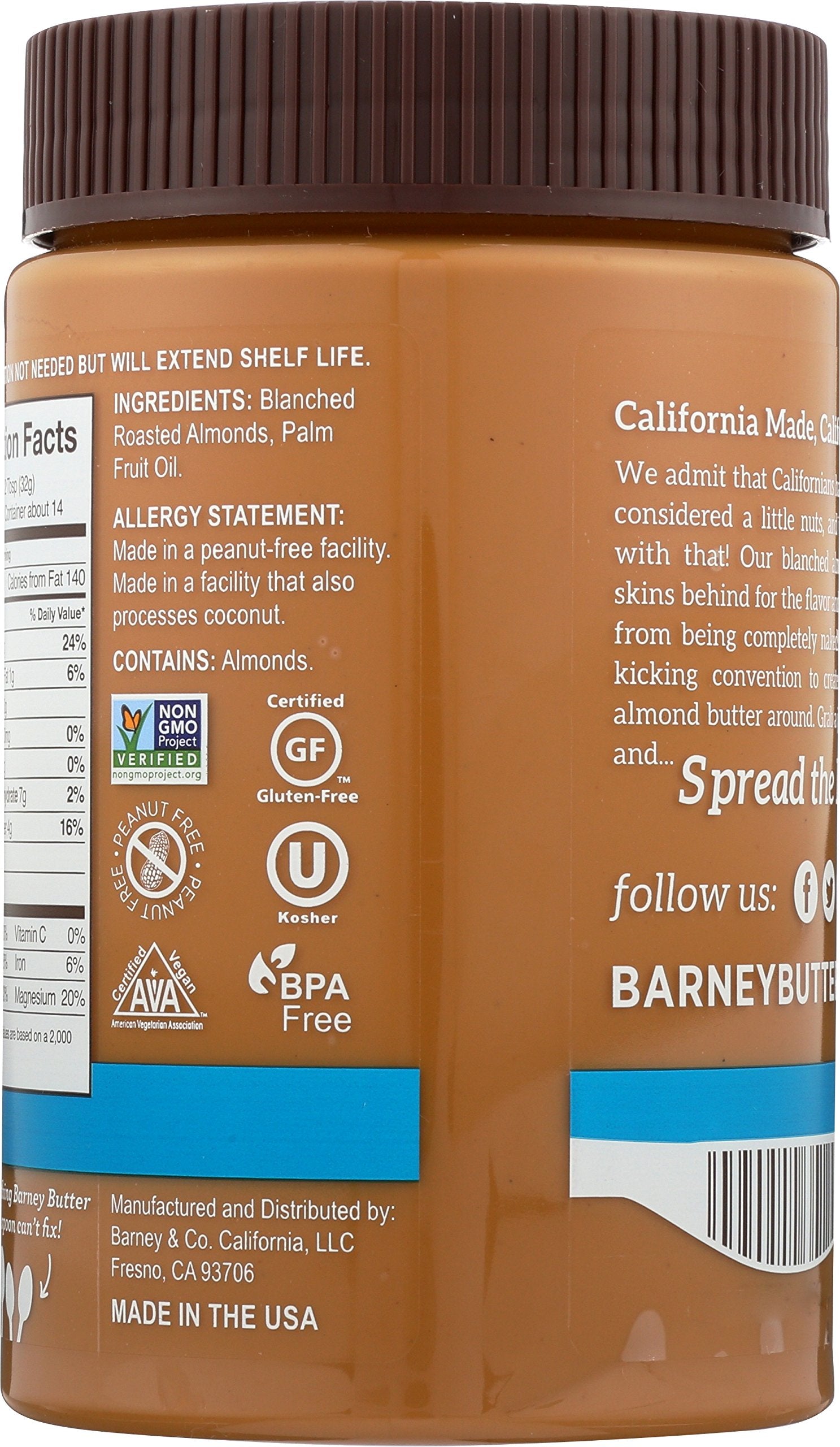 Barney Butter Almond Butter, Bare Smooth, 16 Ounce (Pack of 3)