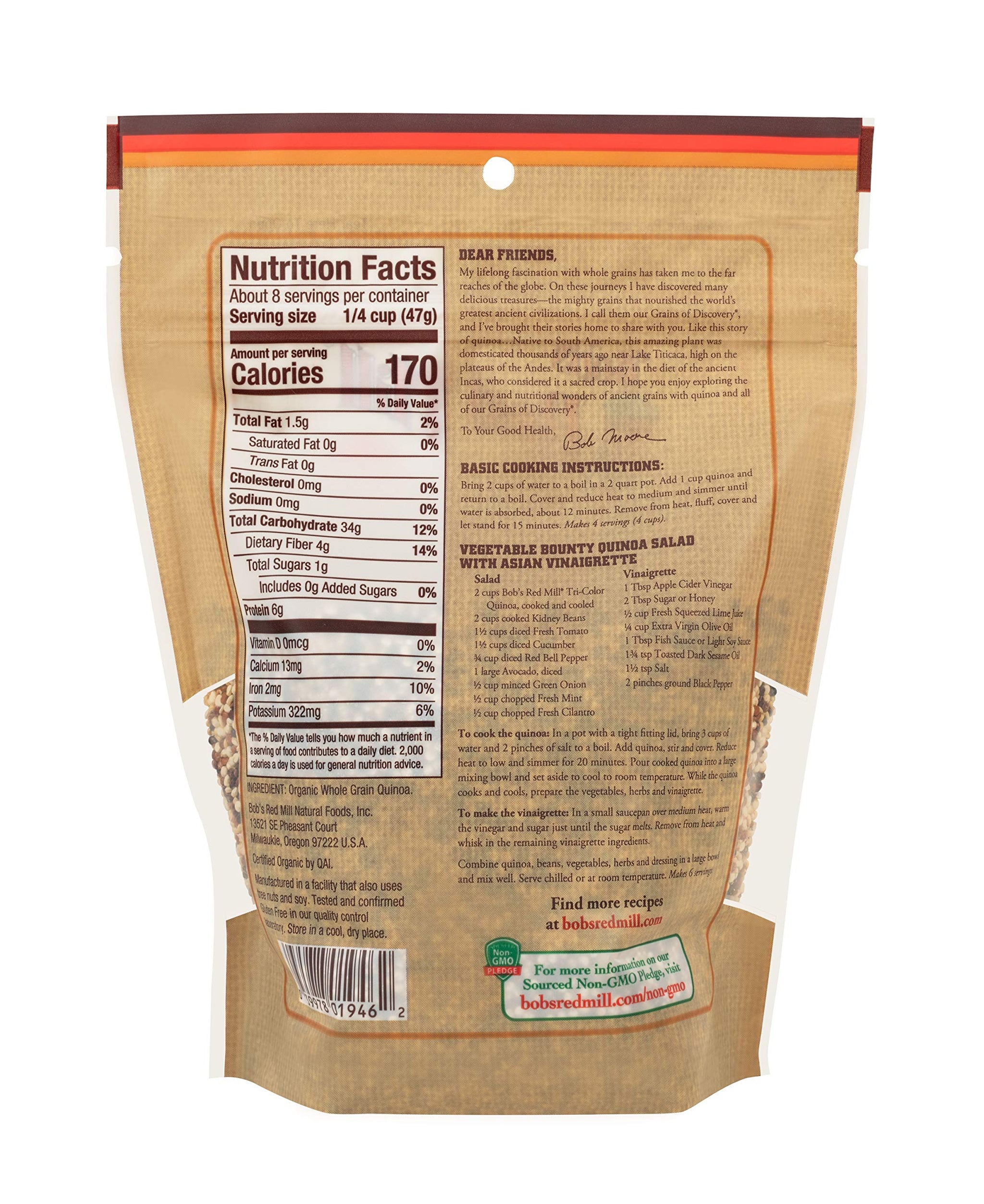 Bob's Red Mill Organic Tri-Color Quinoa, 13oz (Pack of 1) - Non GMO, Whole Grain, Vegan, Kosher