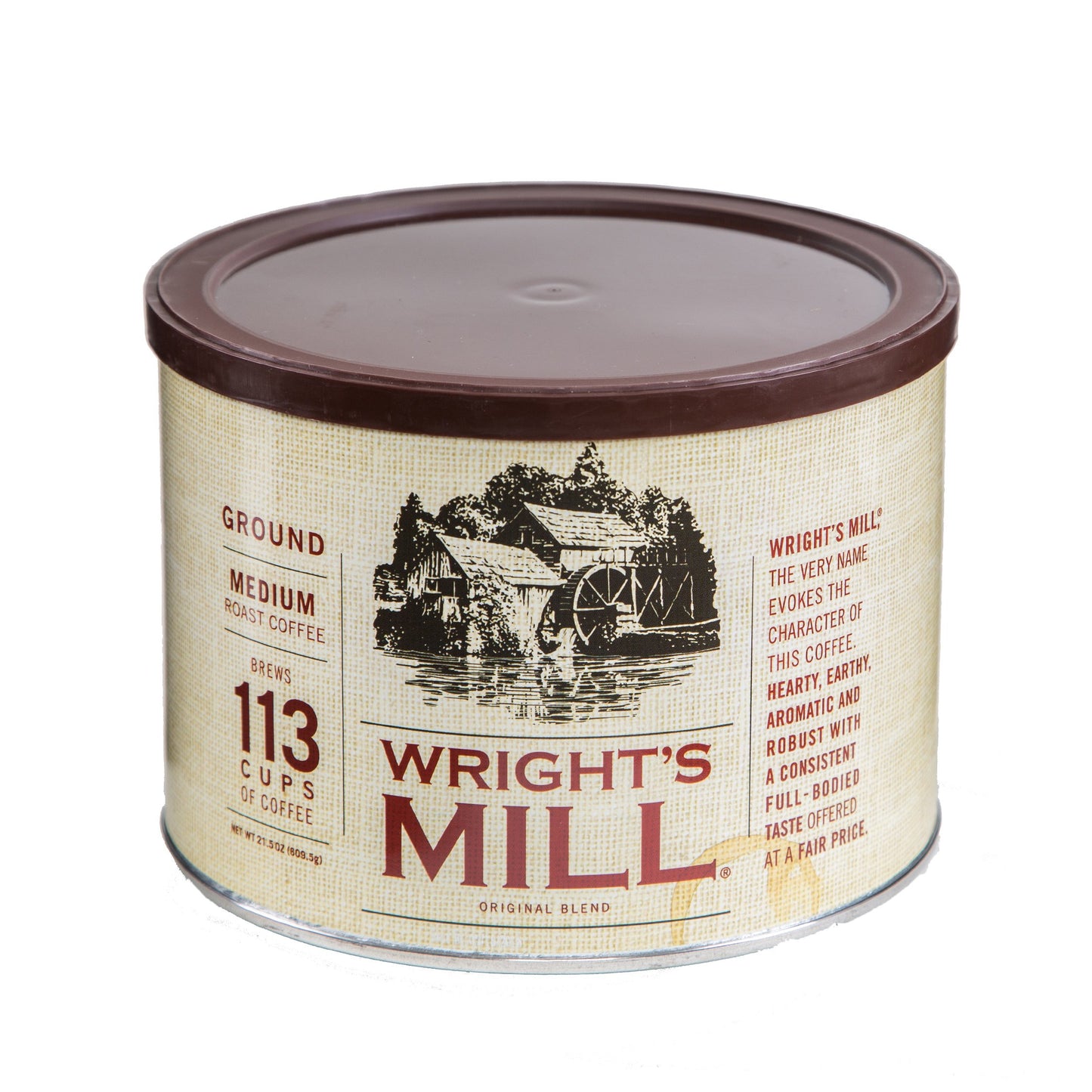 Red Diamond Ground Coffee, Wright's Mill Original Blend, Medium Roast, Hearty, Earthy, Aromatic & Robust, 21.5 Ounce Resealable Can