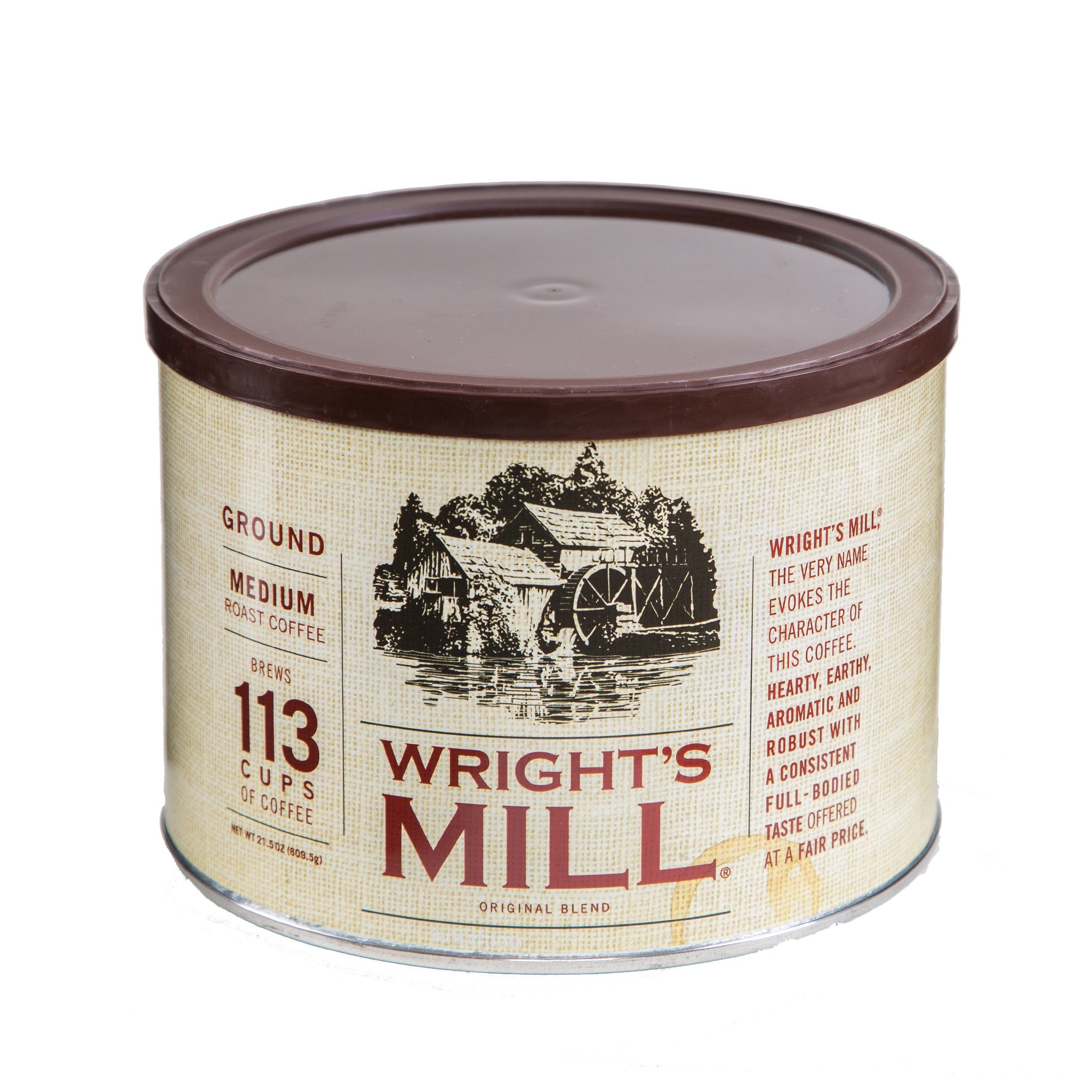 Red Diamond Ground Coffee, Wright's Mill Original Blend, Medium Roast, Hearty, Earthy, Aromatic & Robust, 21.5 Ounce Resealable Can