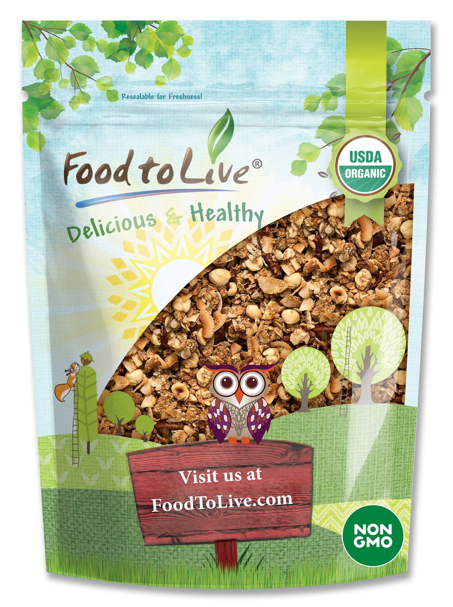 Food to Live Organic Golden Crunchy Granola, 1.5 Pounds - Small Batch, Handcrafted, Bulk, Great as Snack for Breakfast Cereals, Contains Hazelnuts