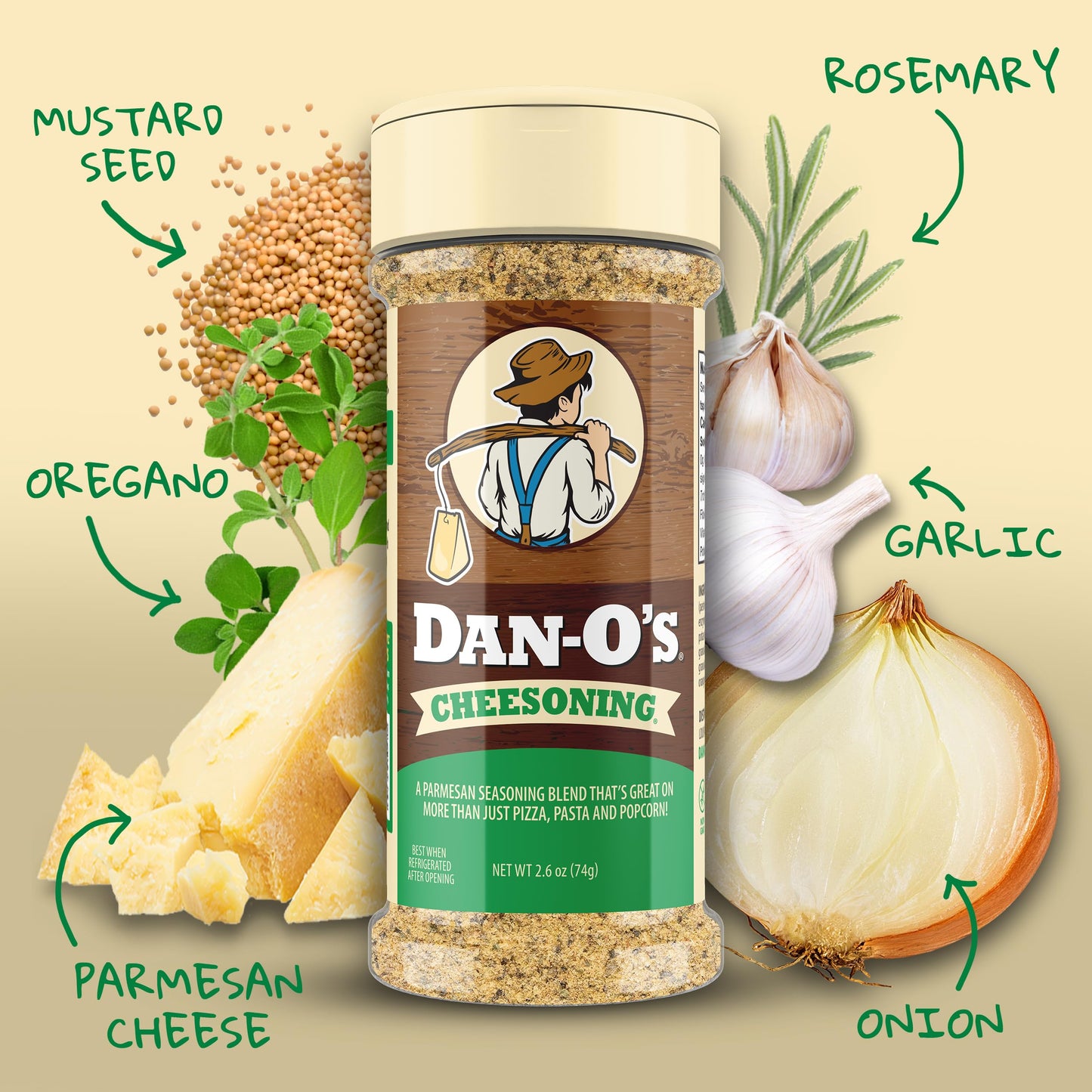 Dan-O's Cheesoning Seasoning, 2.6 oz Bottle, 2 Pack, All Purpose Seasoning for Pizza, Popcorn, Chicken, Bread and More, Sugar Free, Zero Calorie