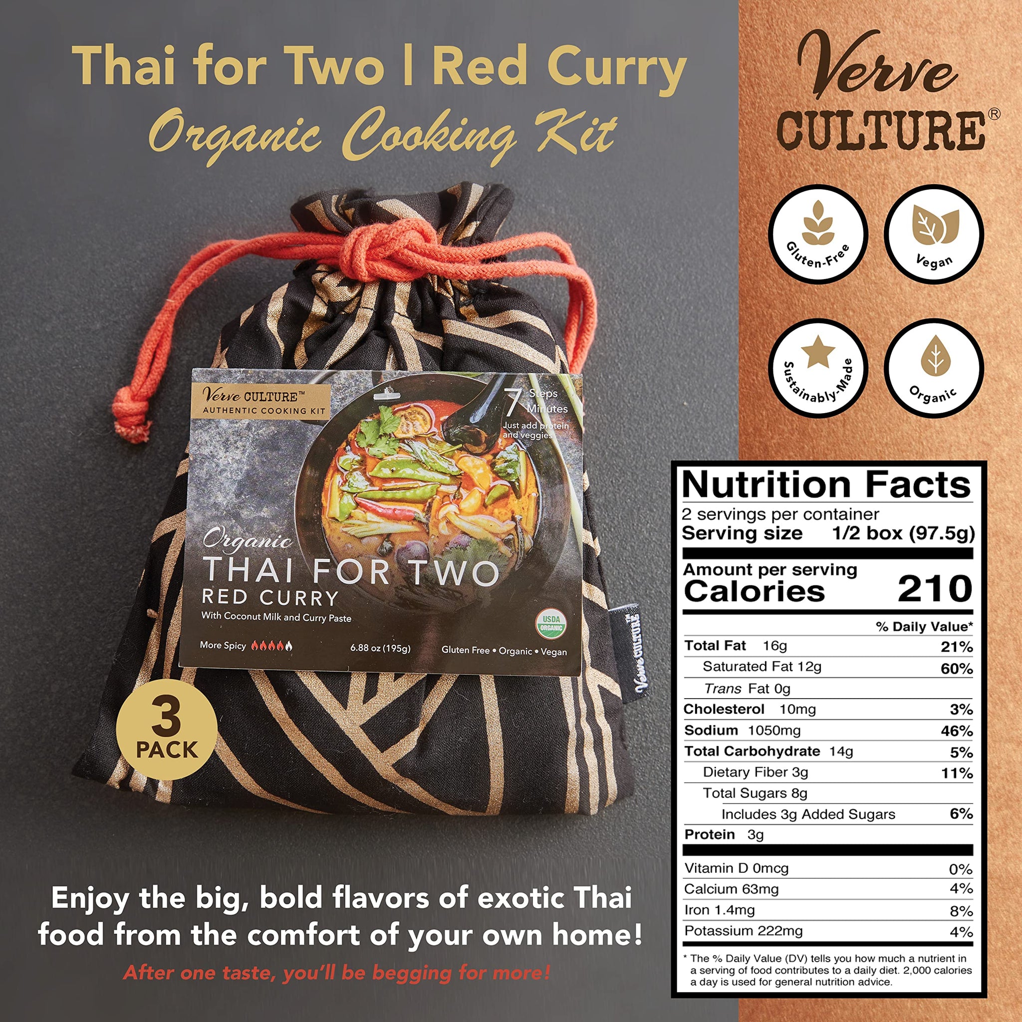 Thai for Two Cooking Kit by Verve CULTURE | USDA-Organic Red Curry Cooking Kit | Authentic Thai Cuisine | Unique Cooking Gift Set | Vegan, Gluten-Free