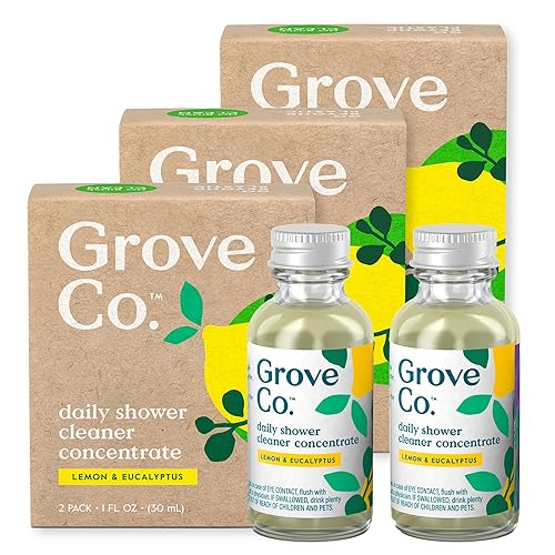 Grove Co. Daily Shower Cleaner Refill Concentrate (6 x 1 Fl Oz), Creates 16 Oz Cleaner, Removes Soap Scum, Scrub-Free, Plant-Based Household Cleaning