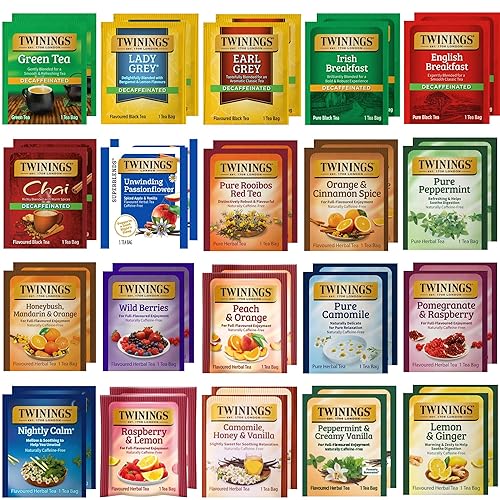 Twinings Herbal & Decaf Tea Variety Pack - Decaf Tea Sampler - Individually Wrapped Herbal Tea Bags, Green Decaf, Lady Grey Decaf, Earl Grey Decaf