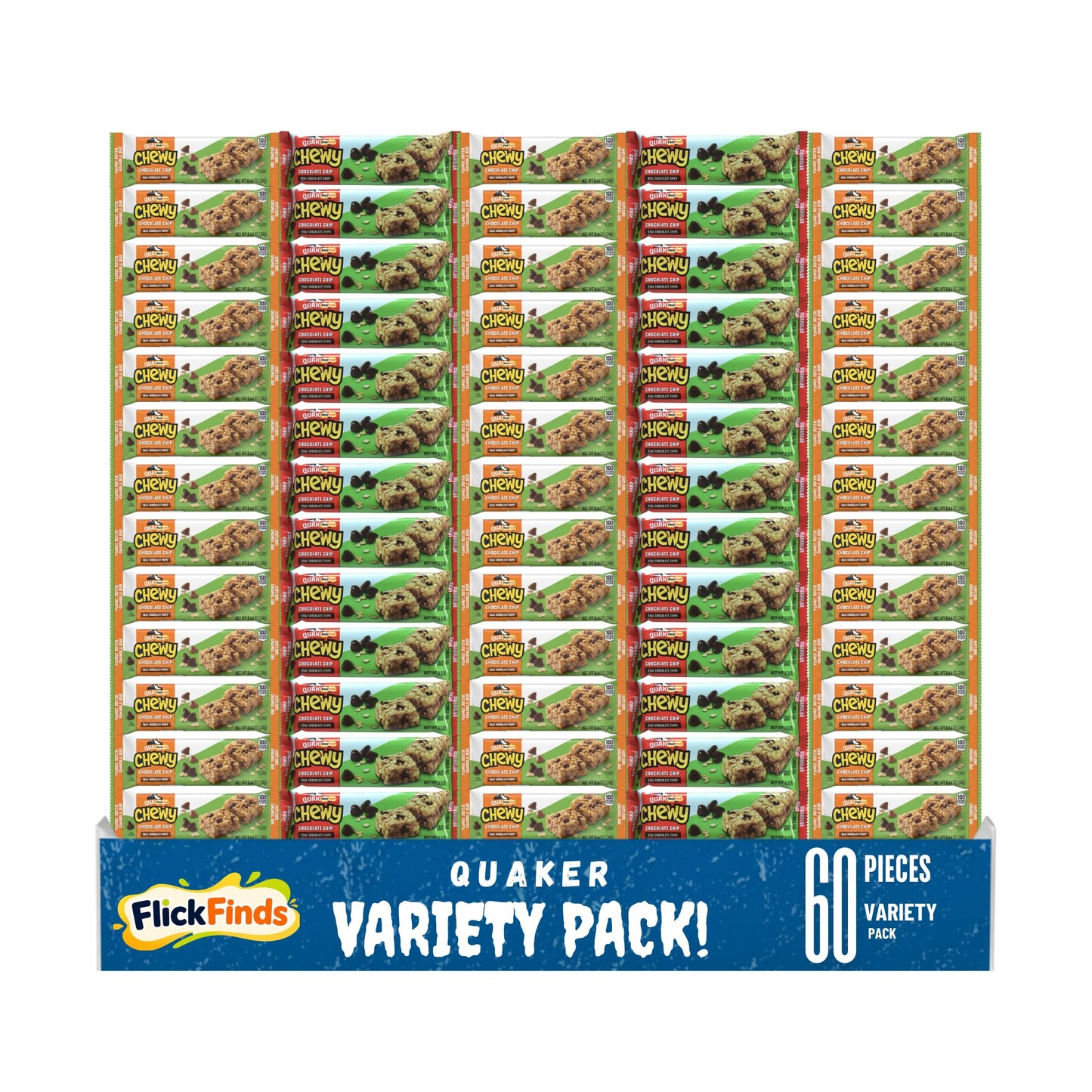 Qu@ker Chewy Granola Bars Variety Pack - 60 Individually Wrapped Bars, On-the-Go Snacks, Lunchbox Friendly, Assorted Flavors, Family Pack