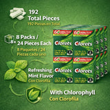 Clorets Chewing Gum Bulk - 8 Pack, 24 Pieces Each, Fresh Mint Gum With Chlorophyll, Extra Gum Pack for Long-Lasting Freshness, Ideal for Chewing Gum