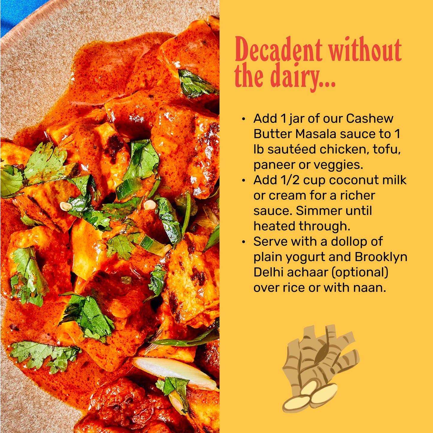 Brooklyn Delhi Cashew Butter Masala - Indian Simmer Sauce with Cashew Cream Tomatoes, Sweet Paprika - 12 Ounces - Mild Enough for a kid, Flavorful