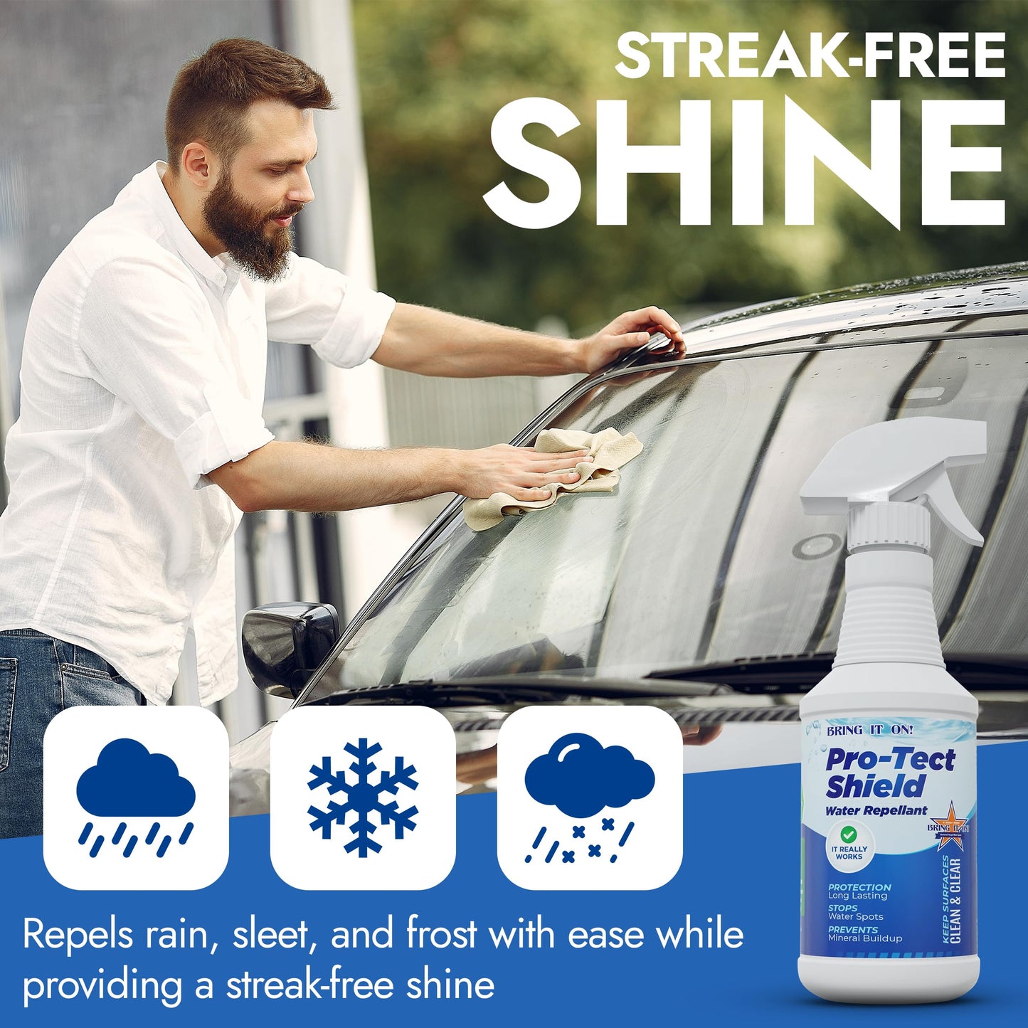 Bring It On Protect Shield Shower Door Water Repellent | Eliminate Hard Water Buildup on Tile and Grout, Glass, Fiberglass Counter Tops, All Hard