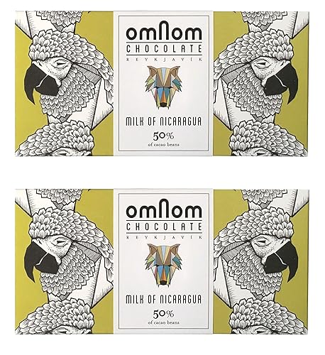 OmNom Milk of Nicaragua | 50% Single Origin Nicaragua Cacao | Icelandic Bean To Bar Chocolate by OMNOM CHOCOLATE REYKJAVIK | 2 x 60g Bar