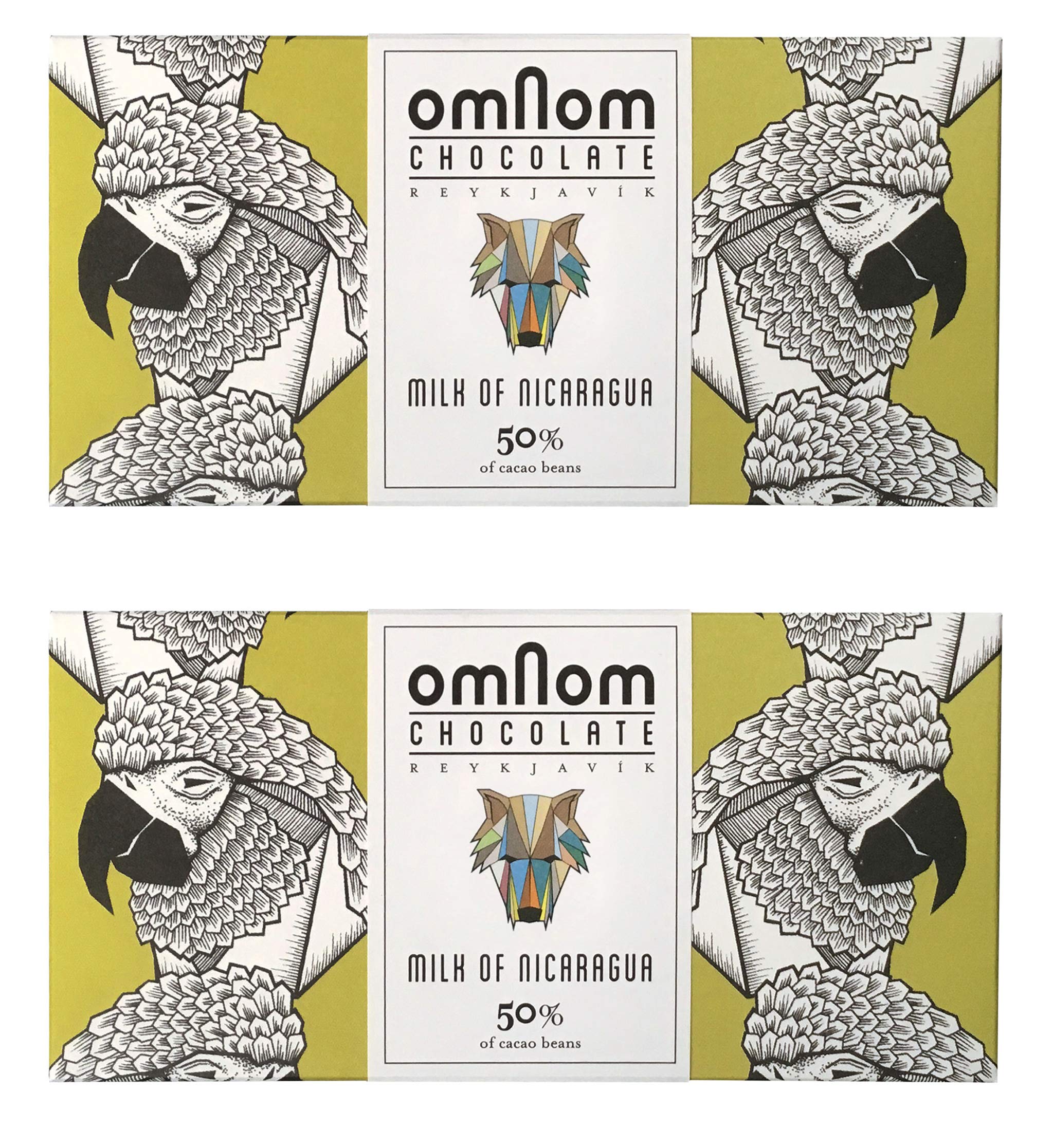 OmNom Milk of Nicaragua | 50% Single Origin Nicaragua Cacao | Icelandic Bean To Bar Chocolate by OMNOM CHOCOLATE REYKJAVIK | 2 x 60g Bar