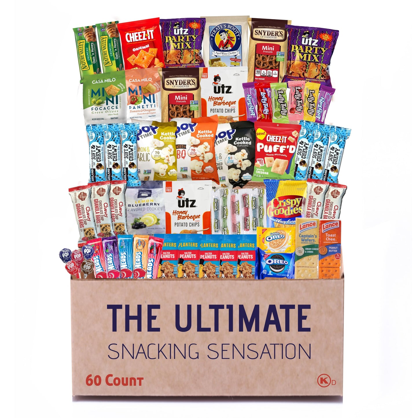 Broadway Basketeers 60 Count Snack Box Variety Pack Care Package for Graduation Kids Teens Adults Family Military College Students Birthdays