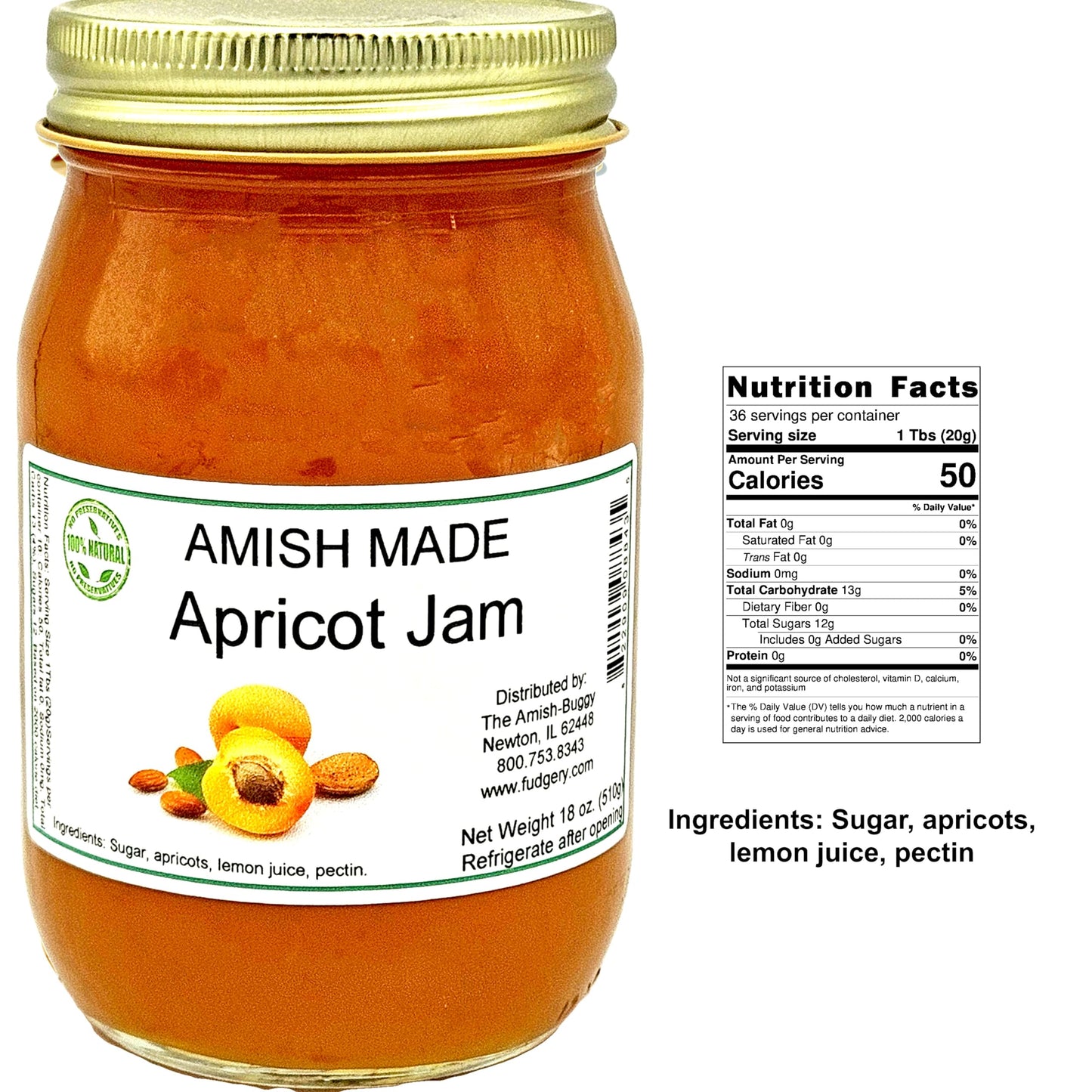 Amish Apricot Jam - Two 16 Oz Jars