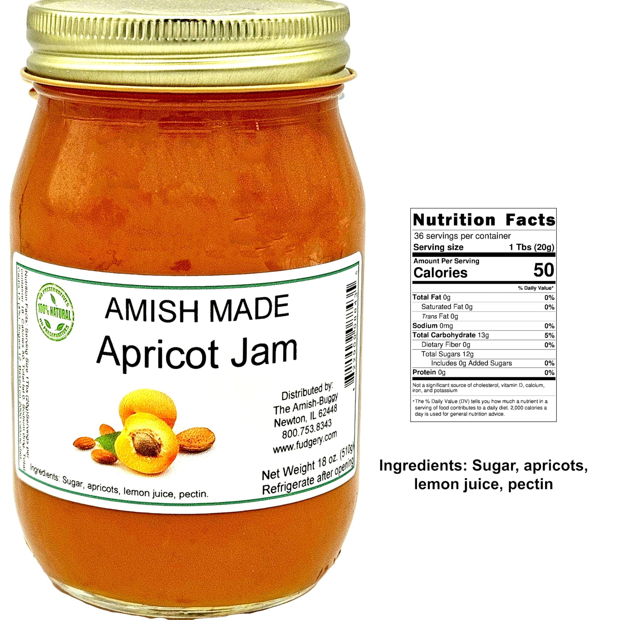Amish Apricot Jam - Two 16 Oz Jars