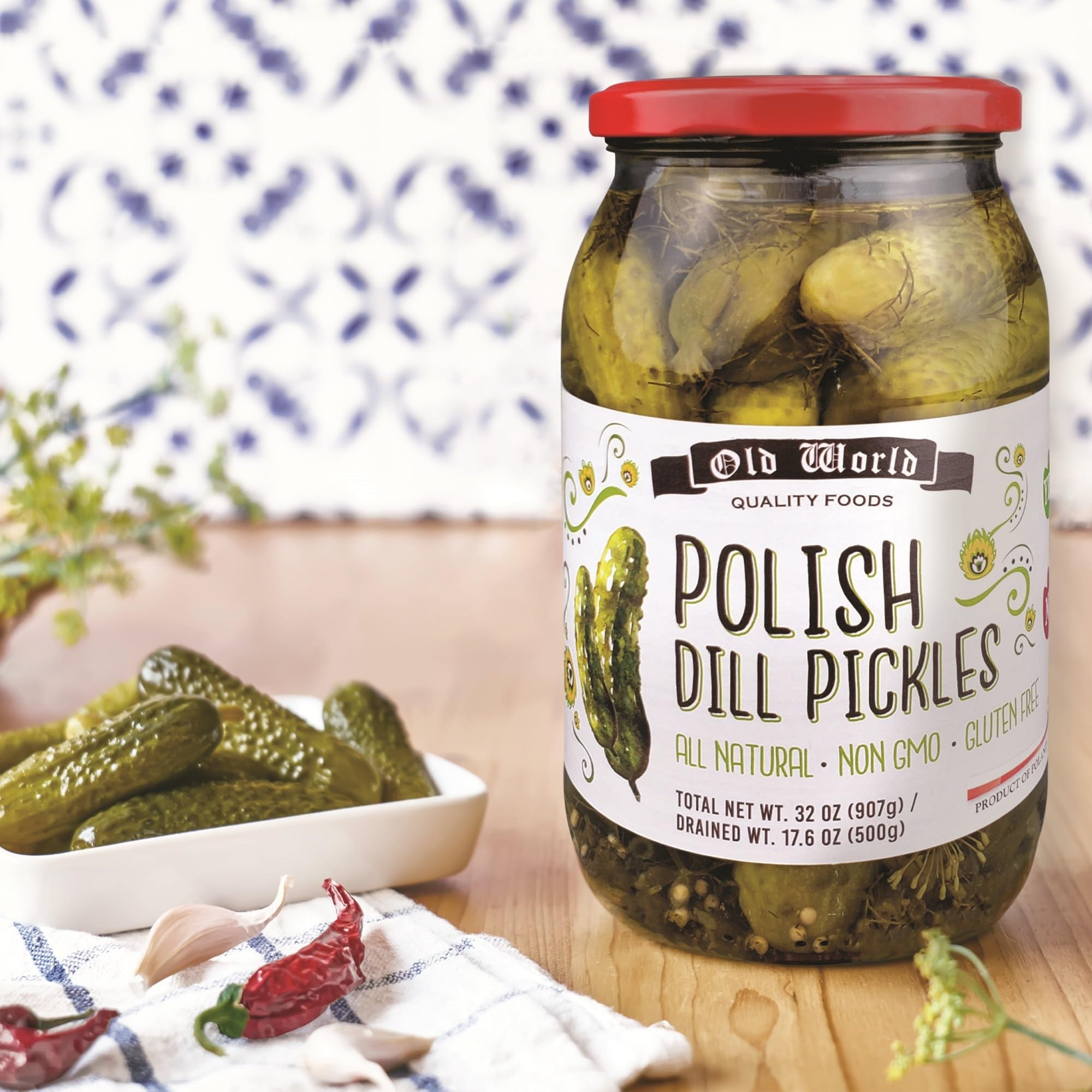 Summer BBQ Set - Four 32 Oz Jars of Assorted Pickled Vegetables w/Dill Pickles, Sliced Baby Beets, Polish Barrel Sauerkraut and Polish Salad