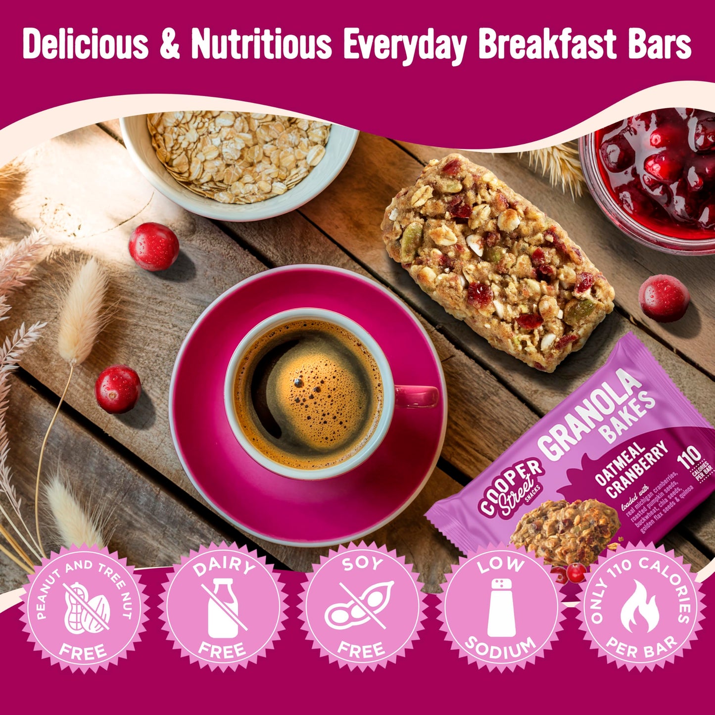 Cooper Street Granola Bakes - Soft Baked Oats, Grain & Seeds Breakfast Granola Cookie Bars - Nut & Dairy Free, Low Sodium, Healthy Lunchbox Snacks