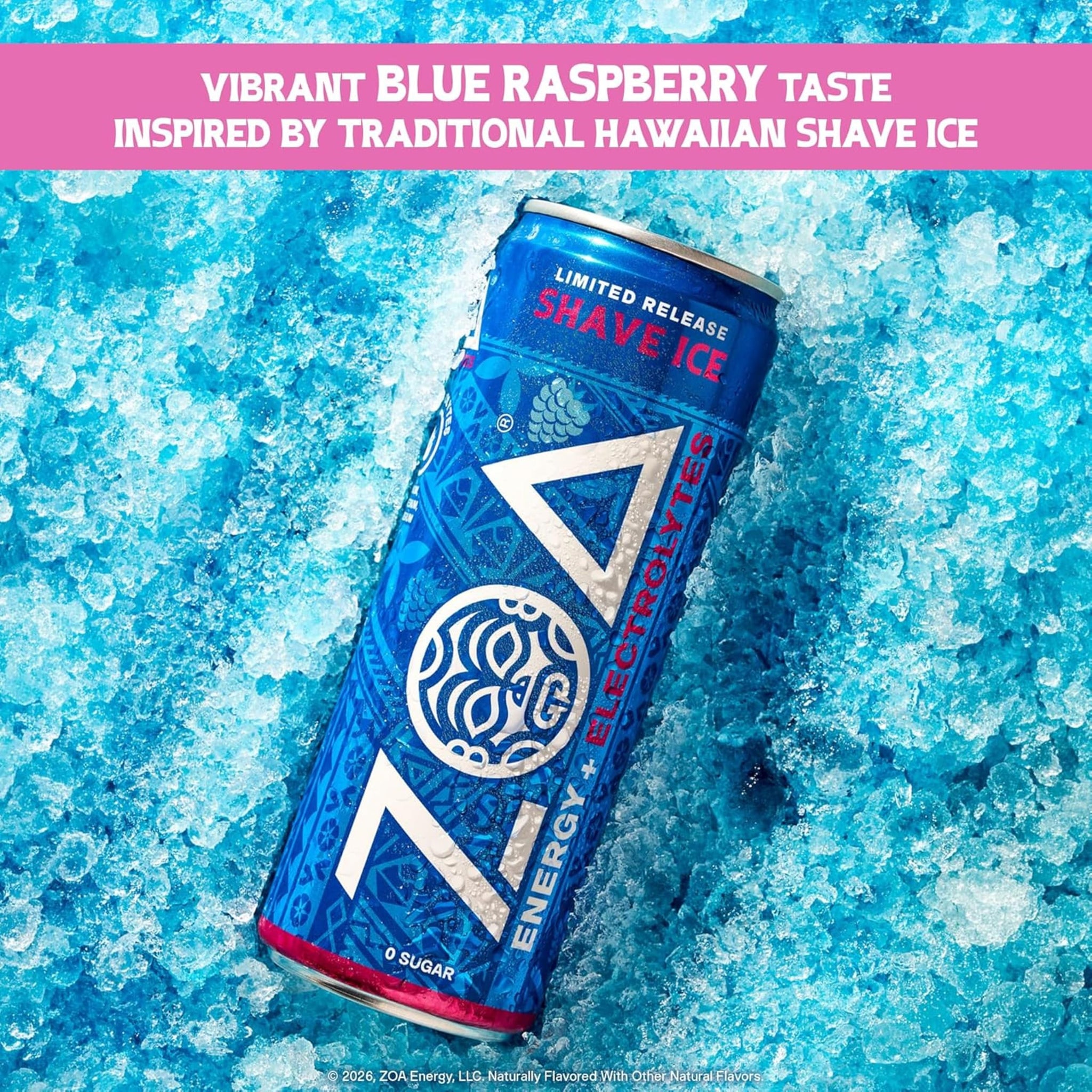 ZOA Sugar Free Energy Drink with Electrolytes, Blue Raspberry Shave Ice, Vitamin C, B Vitamins + Amino Acids, 160 mg Green Tea Caffeine, Zero Sugar