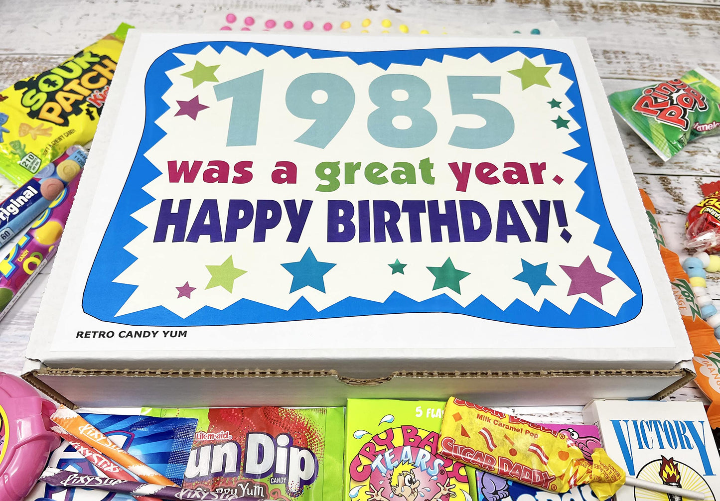 RETRO CANDY YUM ~ 1985 41st Birthday Gift Box of Nostalgic Candy from Childhood for 41 Year Old Man or Woman Born 1985