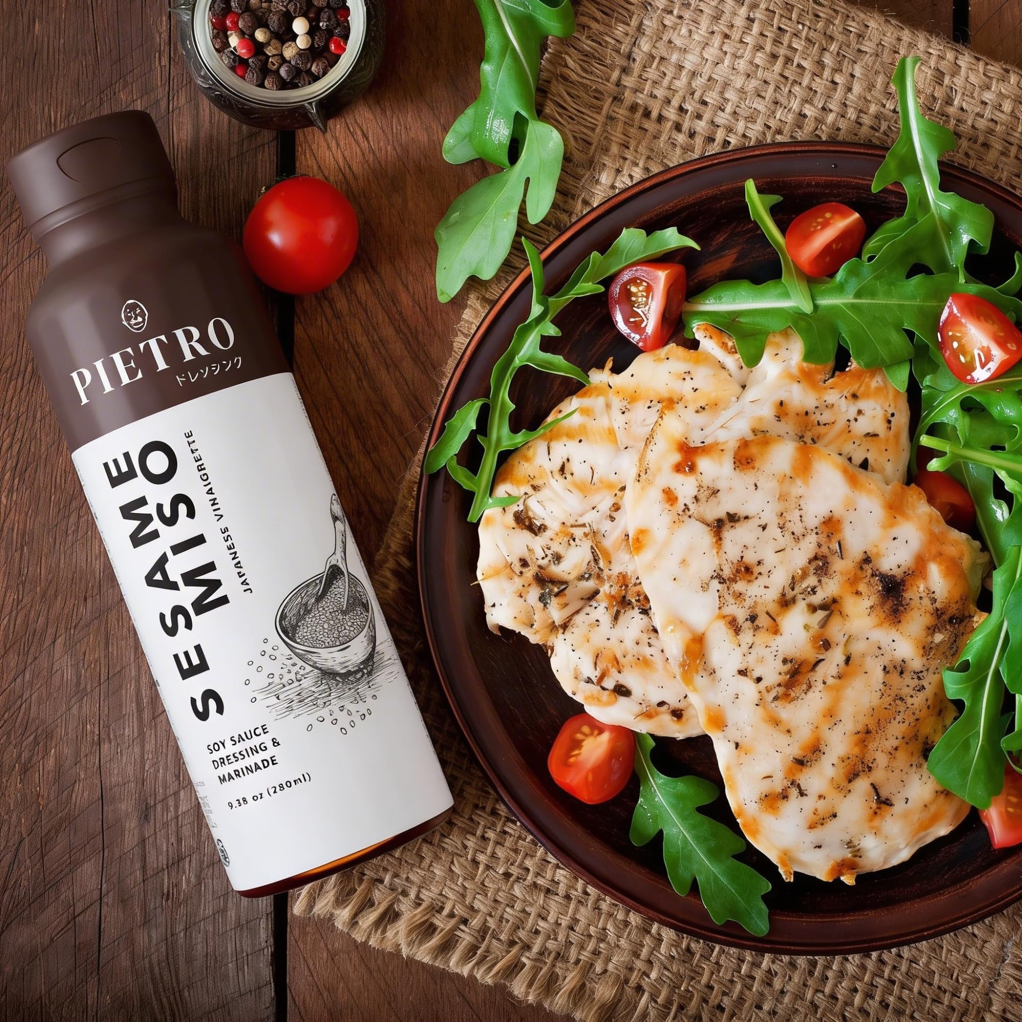 Pietro Sesame & Miso Dressing - No MSG & Gluten Free Japanese Style Marinade and Vinaigrette - For Salads, Vegetables, Seafood & Grain Bowls - 9.3 oz