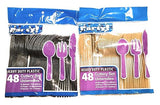 Gold & Black 1 OM Team Colors Collection Plastic Cutlery Sets - 32 Spoons, 32 Forks, 32 Knives - 2 packs of 48 each (96 pcs total)