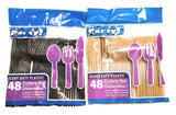 Gold & Black 1 OM Team Colors Collection Plastic Cutlery Sets - 32 Spoons, 32 Forks, 32 Knives - 2 packs of 48 each (96 pcs total)