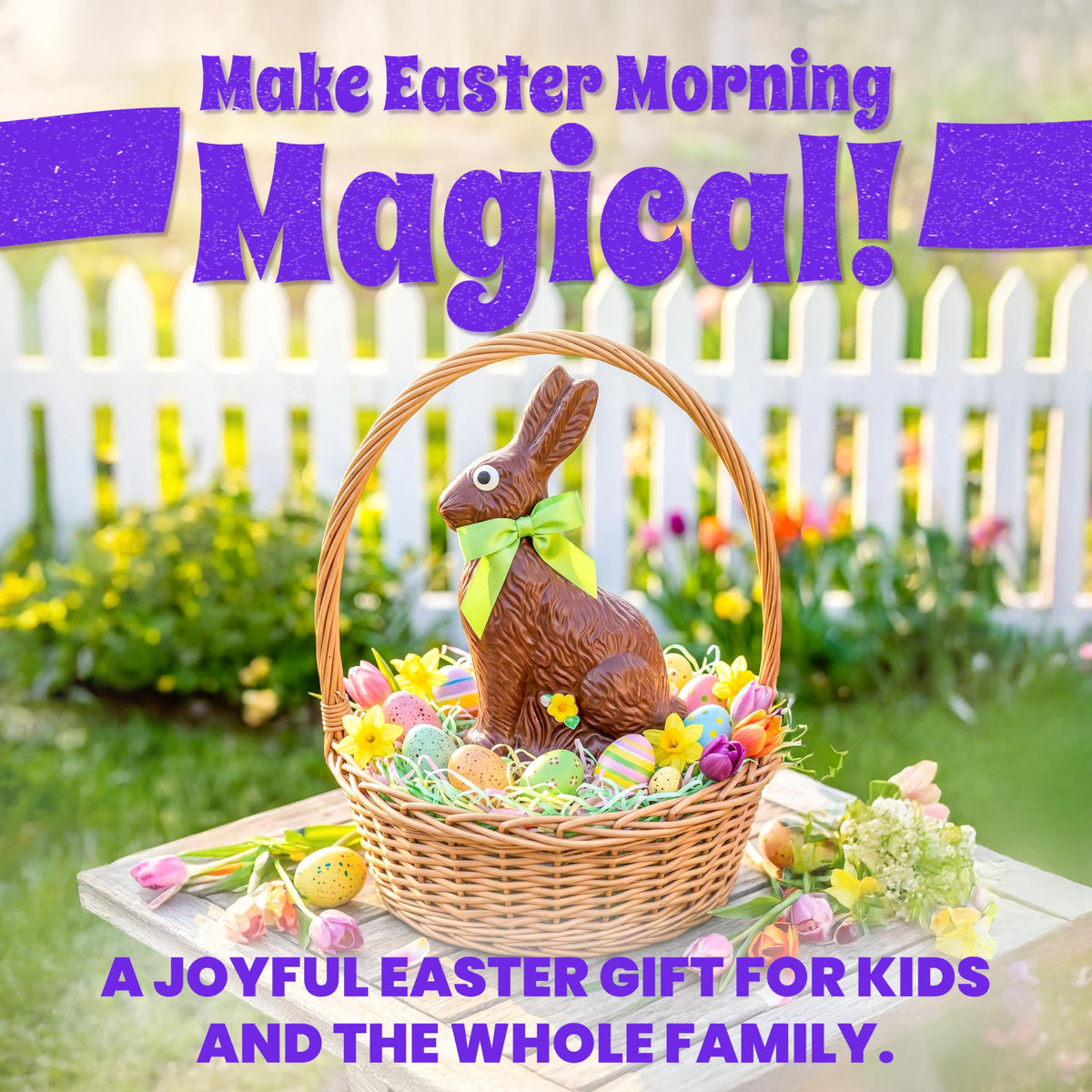 Chocolate Easter Bunny - Large Solid 1/2 lb Handmade Milk Chocolate Bunny, Not Hollow, Gift Wrapped with Bow for Easter Basket Gift for Kids