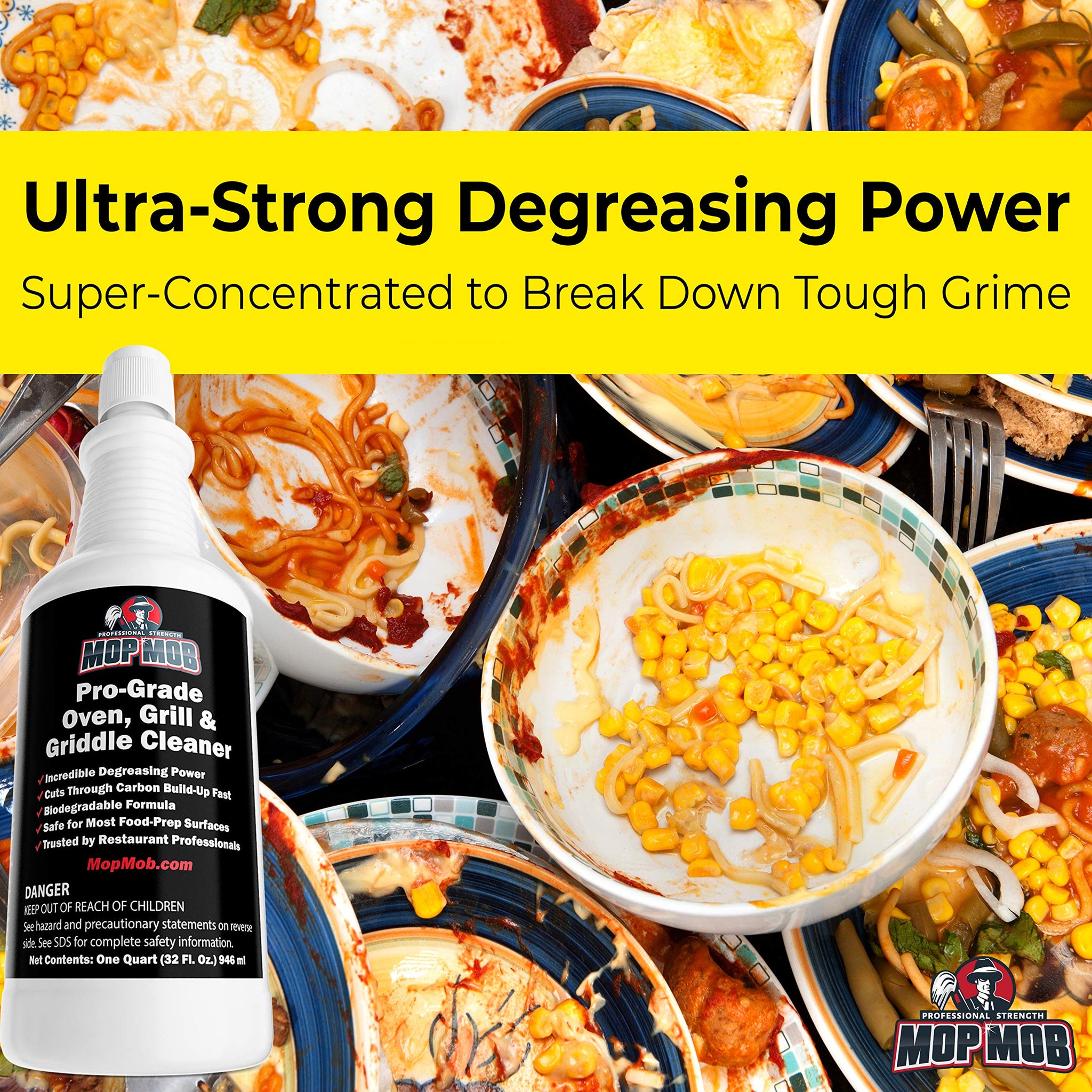 Commercial Grill and Oven Cleaner 32oz Concentrate 4pk. Heavy-Duty Fast-Acting Degreaser Solution Removes Carbon, Grime, Burnt Food and Oil