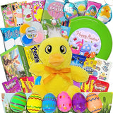 Prefilled Easter Basket for Kids - Easter Care Package with Toys & Candy, Chick Gift Box, Easter Basket Fillers Set