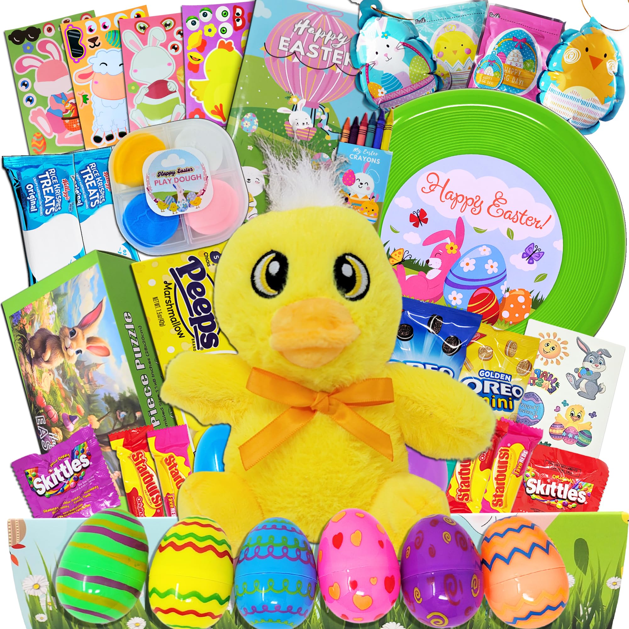 Prefilled Easter Basket for Kids - Easter Care Package with Toys & Candy, Chick Gift Box, Easter Basket Fillers Set