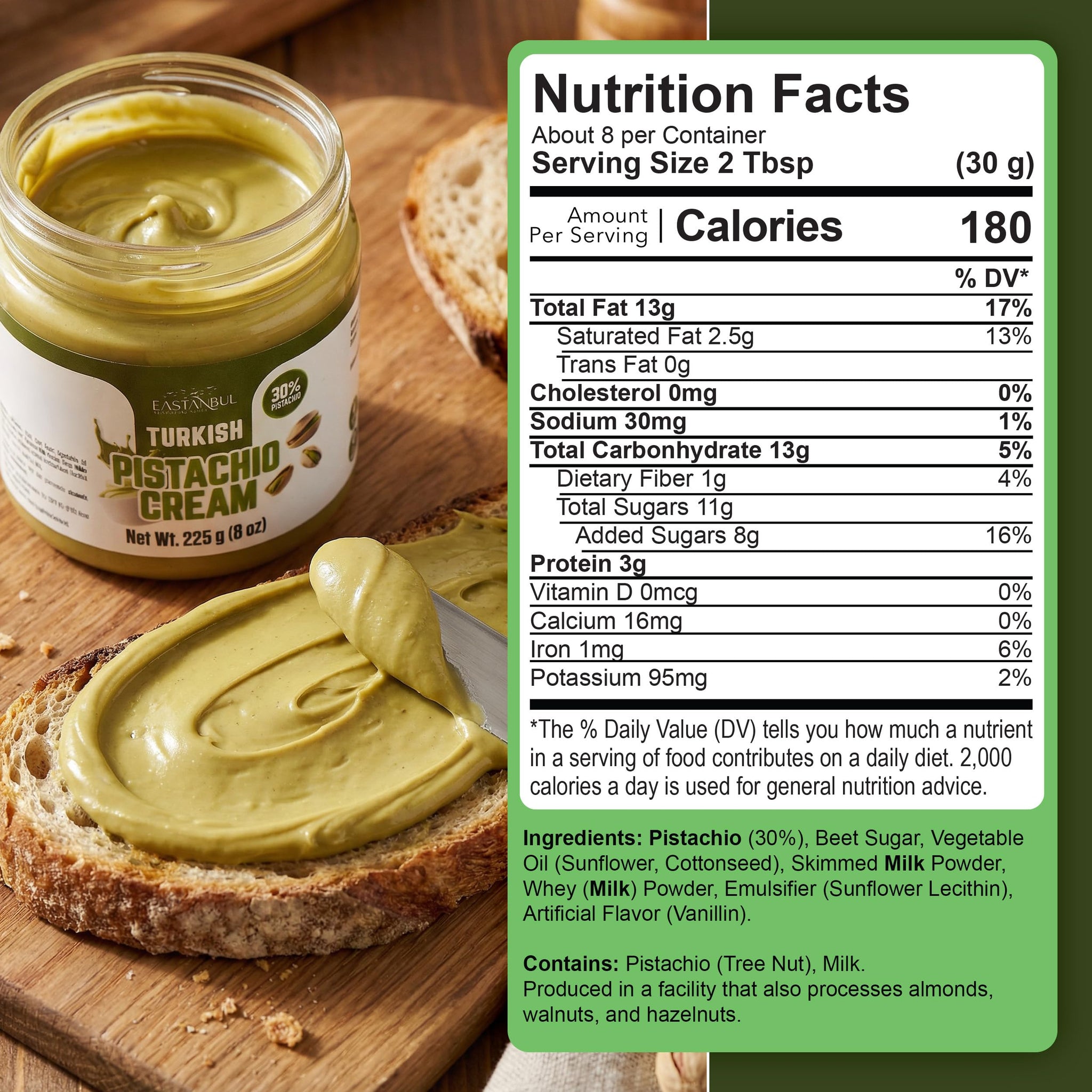 Eastanbul Pistachio Cream, 8oz, Pistachio Butter, Turkish Cream Spread for Dubai Chocolate Bar Kit, Perfect Paste for Dubai Chocolate Bar, Luxurious