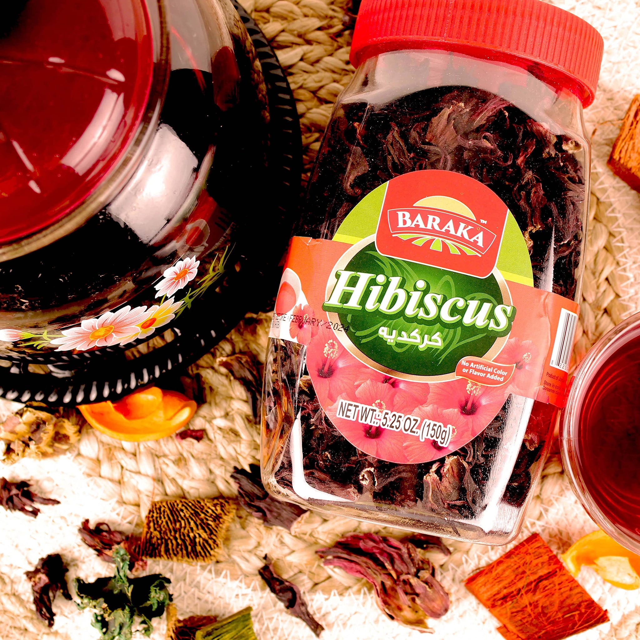 Baraka Hibiscus Tea Flower Leaves | Pure Loose Leaf Hibiscus Flower Petals in Jar | No Preservatives, No Additives, Natural Caffeine-Free Herbal Tea