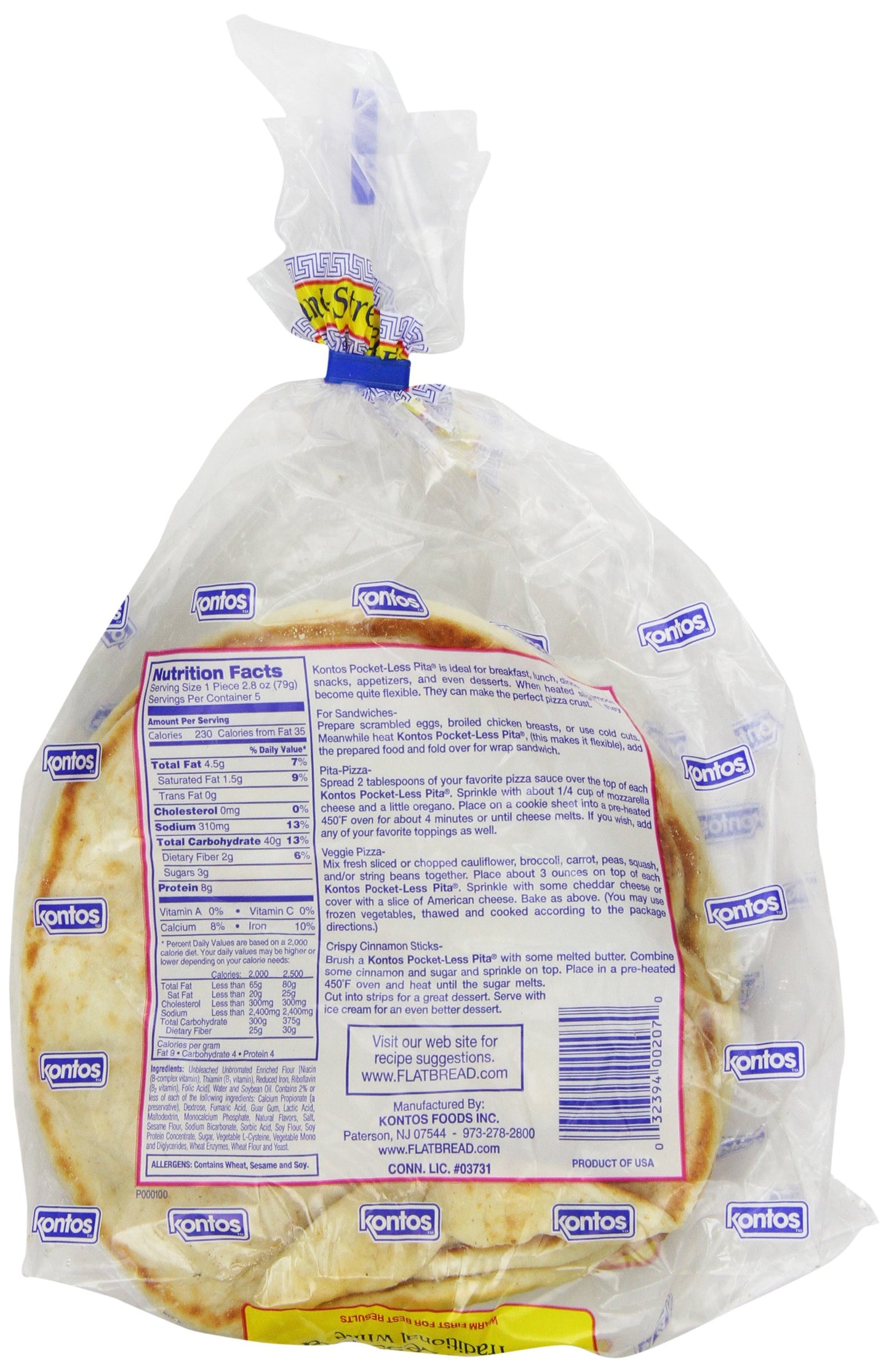 Kontos Pocket less Pita 14 oz, 5 Pieces