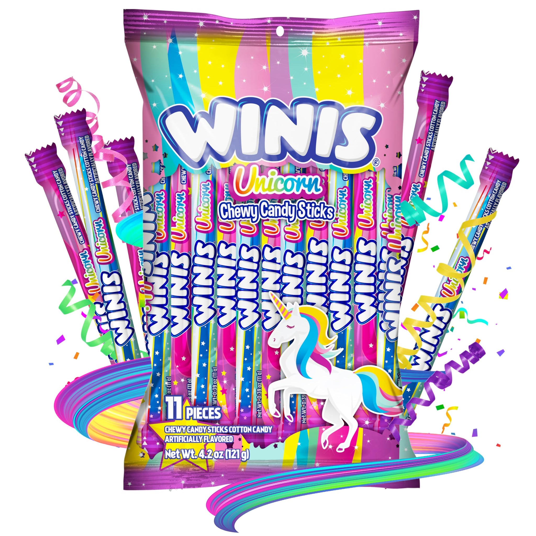 Winis Unicorn | Chewy Candy Swirl | Cotton-Candy Flavored | Sharing Size 4.3 Oz Bag - 11 Pieces | Gifts, Holiday, Parties, Concessions, Pantry