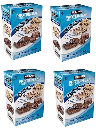 Kirkland Signature Variety Protein Bars 20 count, 21G Of Protein, 4G Of Carbs and 1G Of Sugar, Chocolate Brownie and Chocolate Chip Cookie Dough, 4
