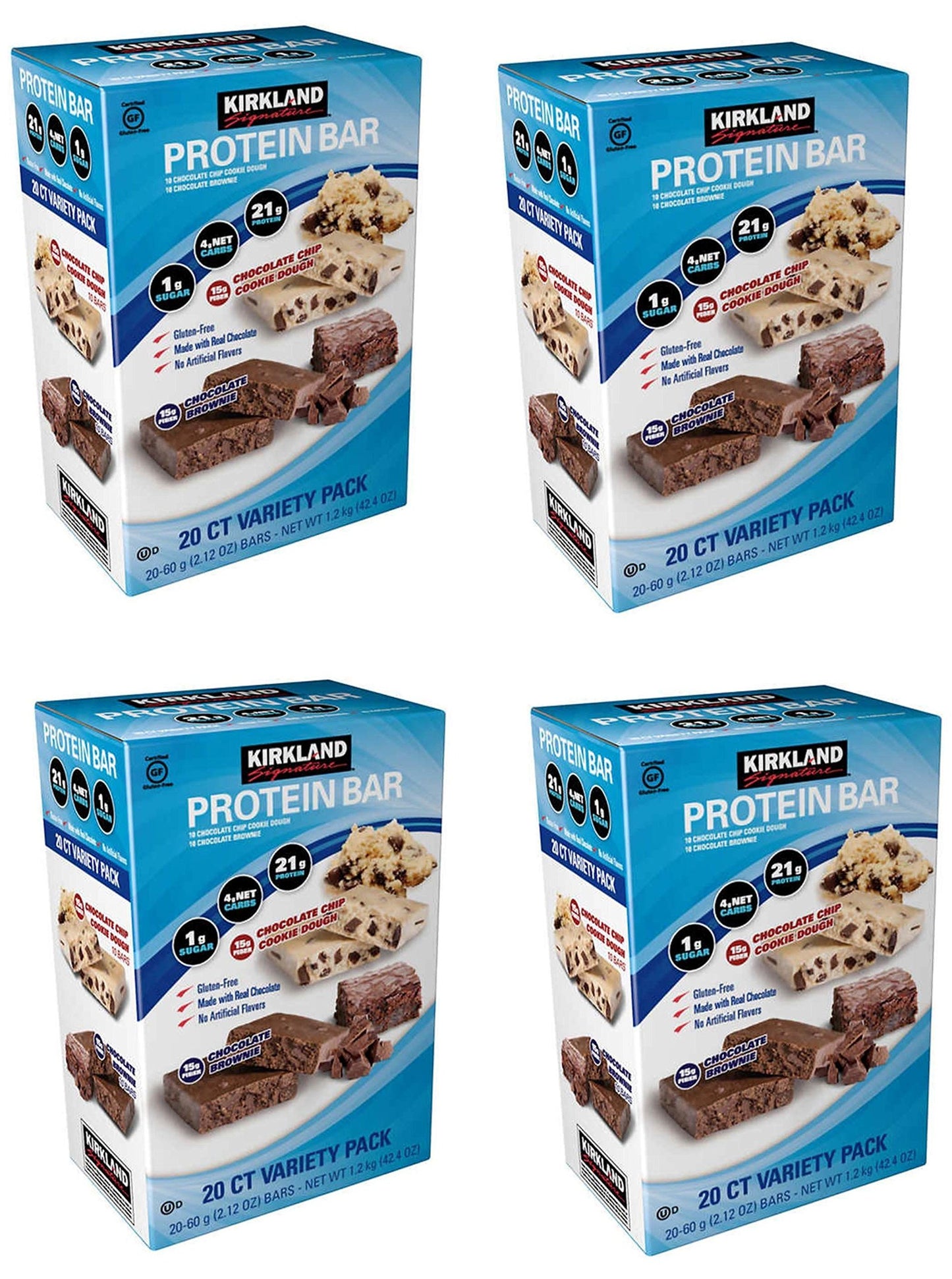 Kirkland Signature Variety Protein Bars 20 count, 21G Of Protein, 4G Of Carbs and 1G Of Sugar, Chocolate Brownie and Chocolate Chip Cookie Dough, 4