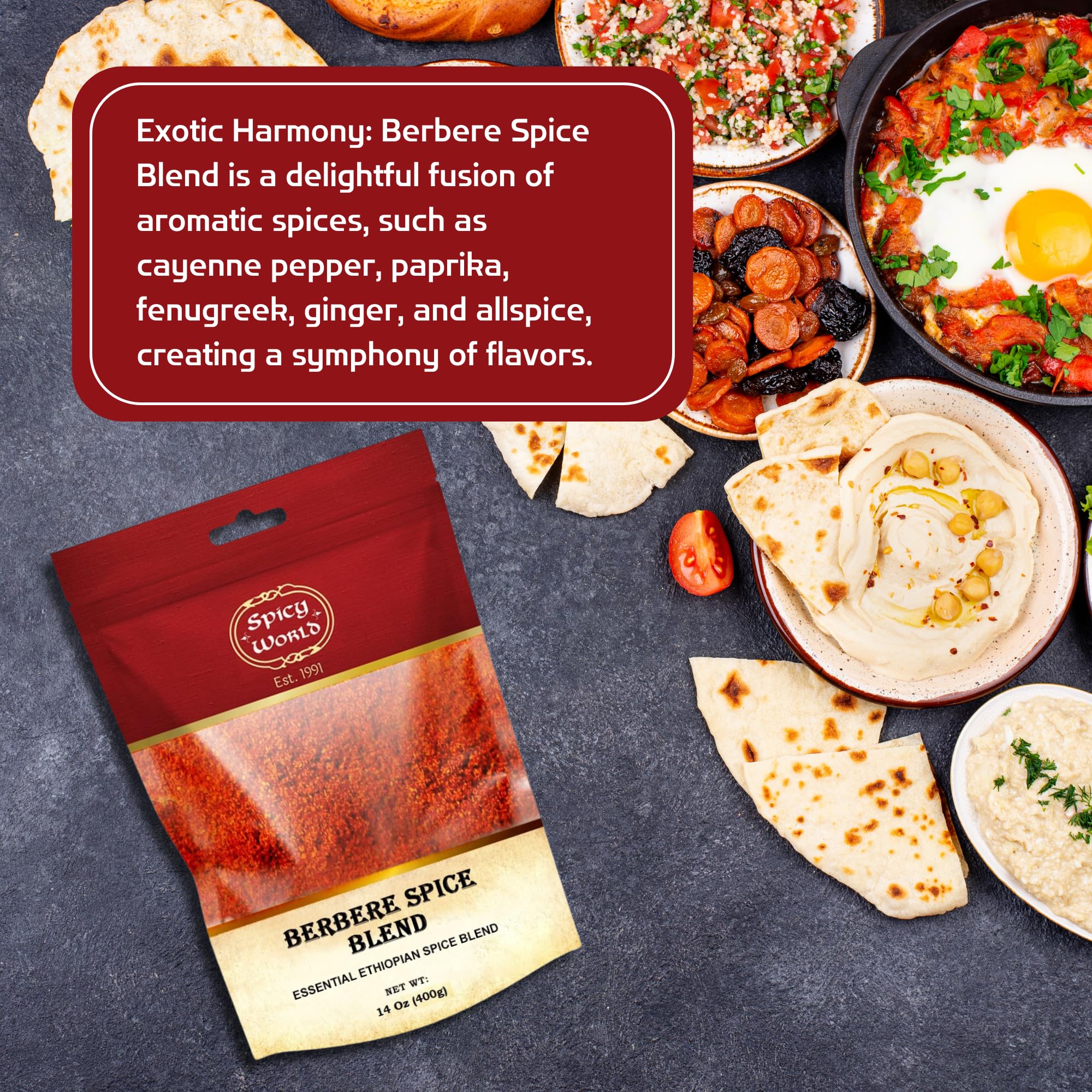Spicy World Berbere Spice Blend | Authentic Ethiopian Seasoning Hand-Blended | Rich 14-Spice Mix for Flavorful Dishes (14 oz)