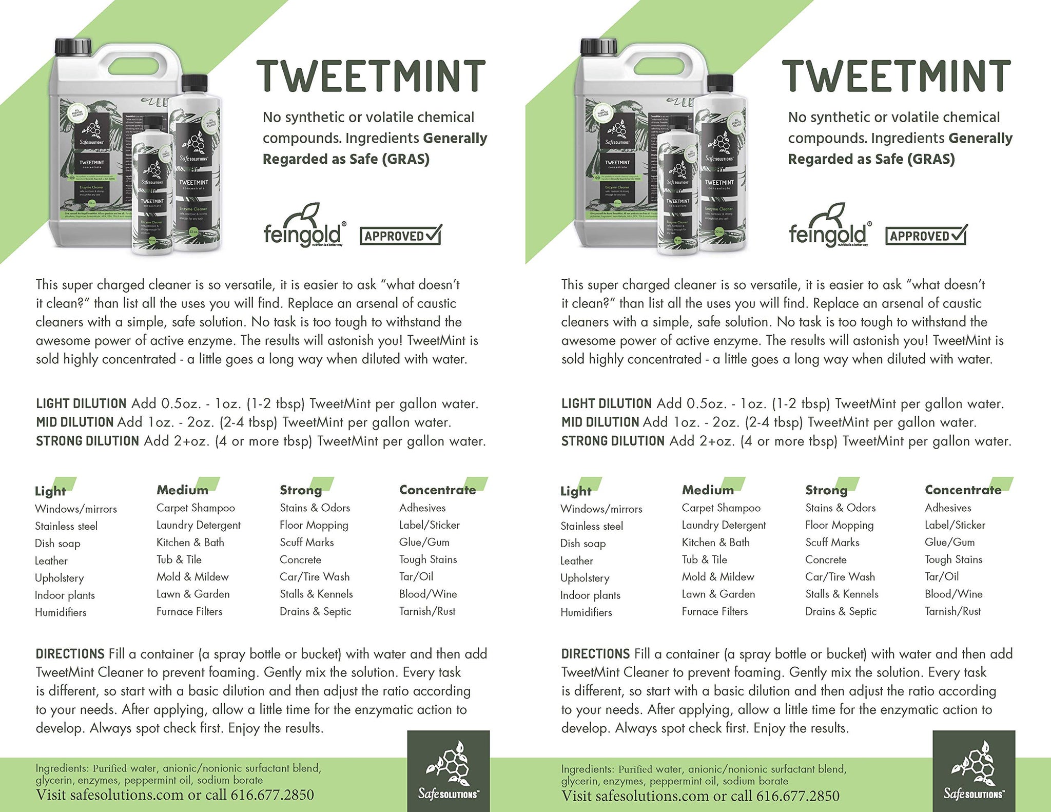 Safe Solutions Best Natural Cleaning Product TweetMint Enzyme Cleaner Nontoxic 16 OZ Bottle