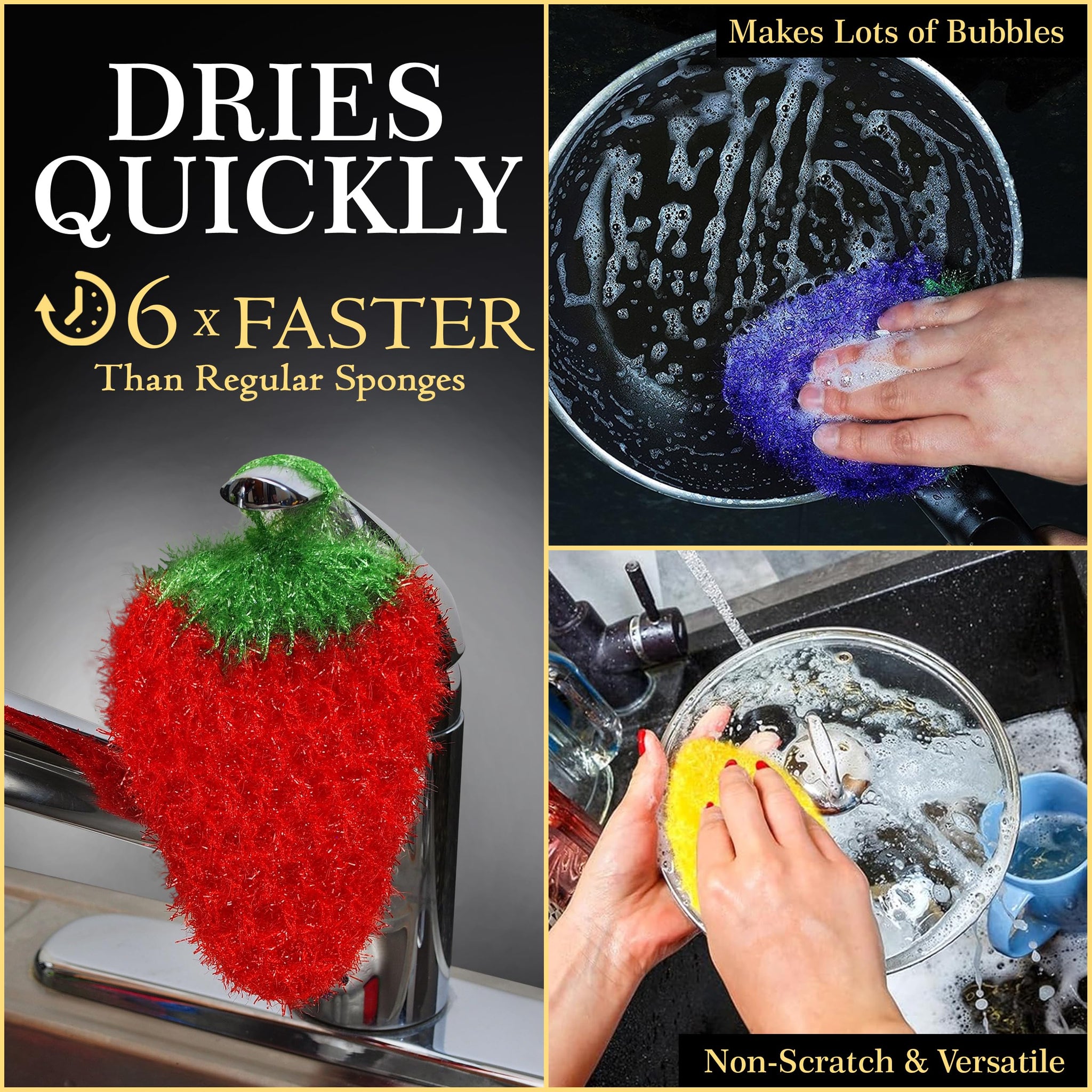Dish Scrubbie Non-Scratch Dish Scrubber-Long Lasting & Odorless, Safe on Non-Stick, Cast Iron, Glass and Other Surfaces, Reusable Kitchen Sponge