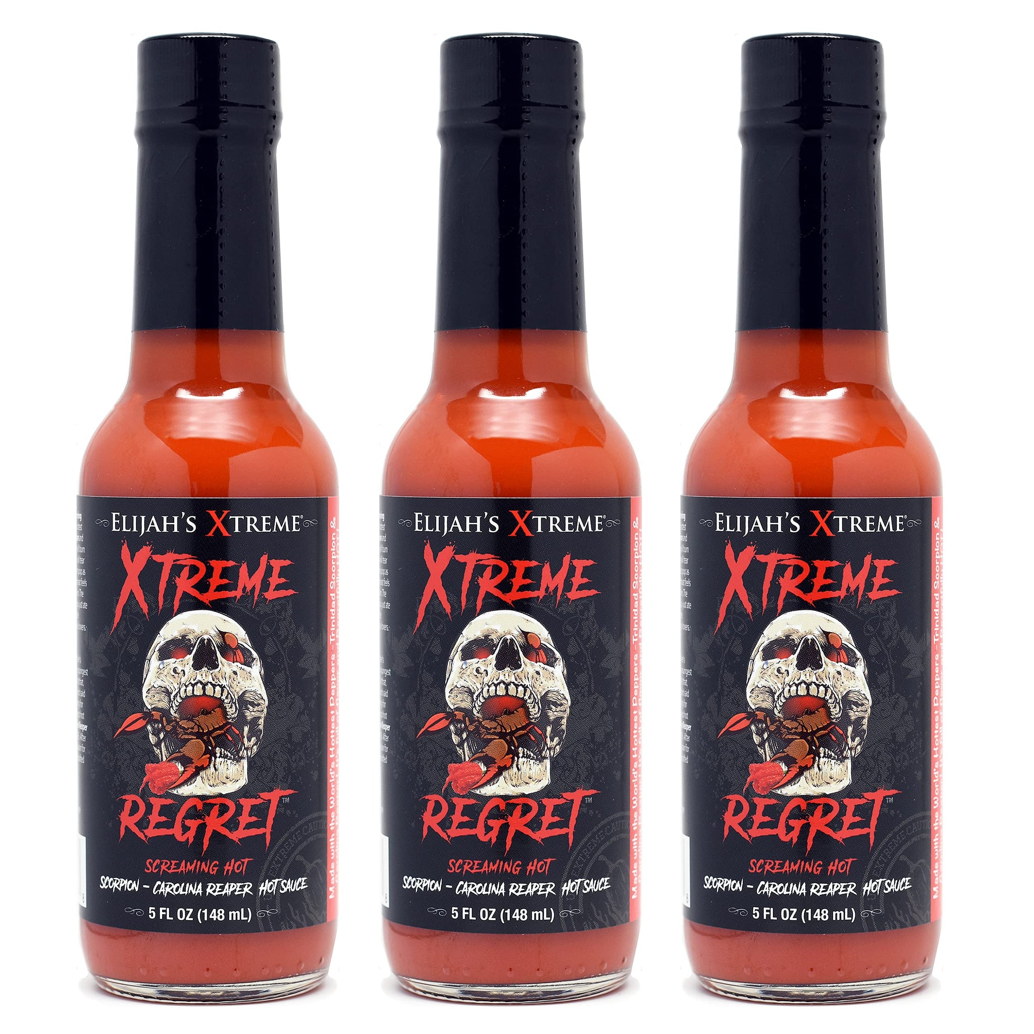 Elijah's Xtreme Regret Hot Sauce 3 Pack - Carolina Reaper and Trinidad Scorpion - The 2 Hottest Peppers in the World for an Extreme Fiery Heat