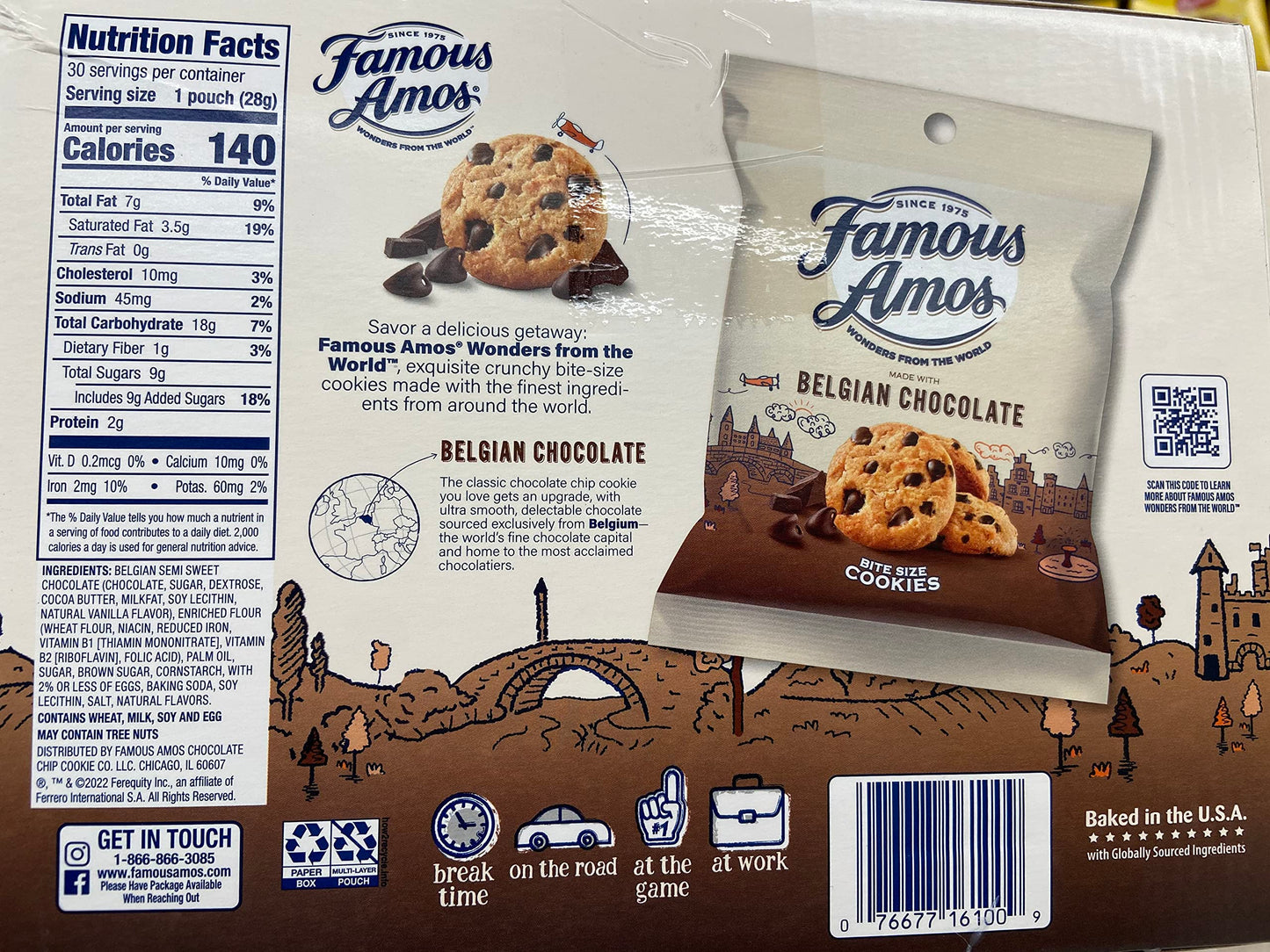 Famous Amos Belgian Chocolate Chip Cookies, Box of 30-1 oz Single Packs
