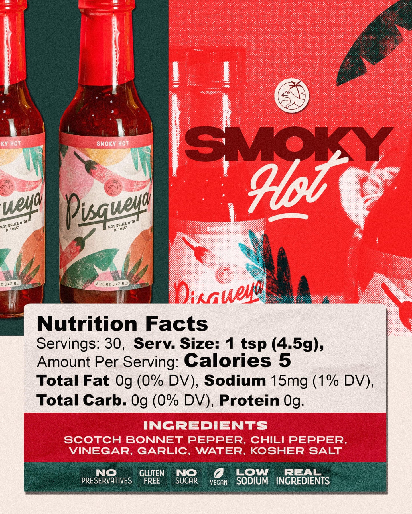Pisqueya Scotch Bonnet Hot Sauce, Smoky Caribbean Heat, 5 fl oz