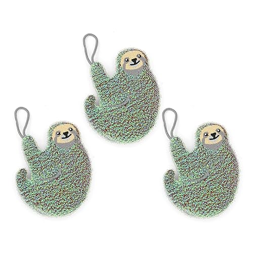 Kikkerland Reusable Sloth Scrub Sponge - Cleaning Supplies for Kitchen, Home Essentials - Fun Gifts for Kids & Adults - Set of 3