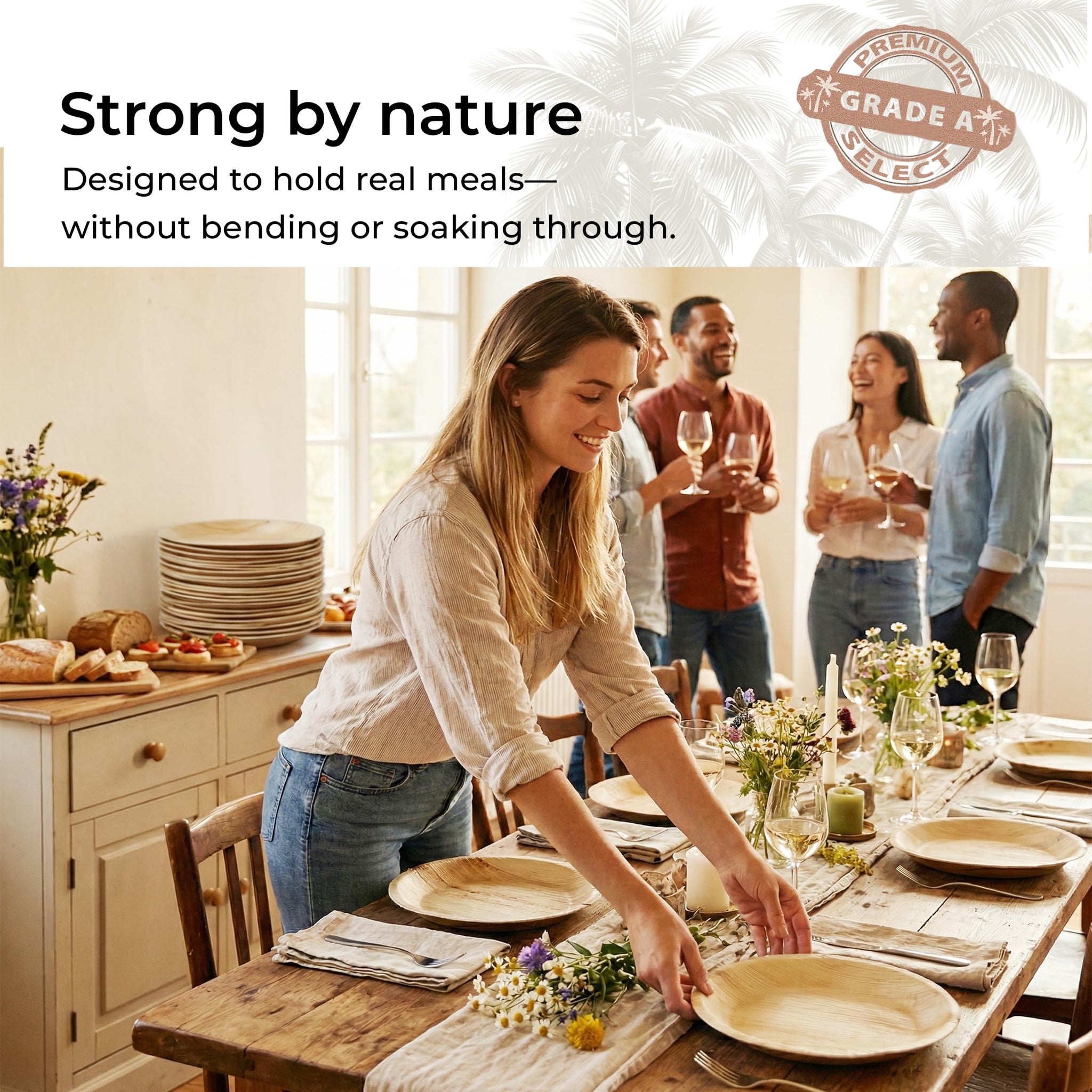 Indie Palm 6 Inch Square Disposable Palm Leaf Plates - Heavy Duty, Biodegradable Compostable Alternative to Bamboo Plates or Paper Plates - Parties