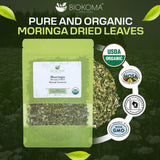 Biokoma Organic Moringa Dried Leaves 50g (1.76oz) Moringa oleifera - Brain Boost Digestion Support Resealable Moisture Proof Pouch USDA Organic Herbal