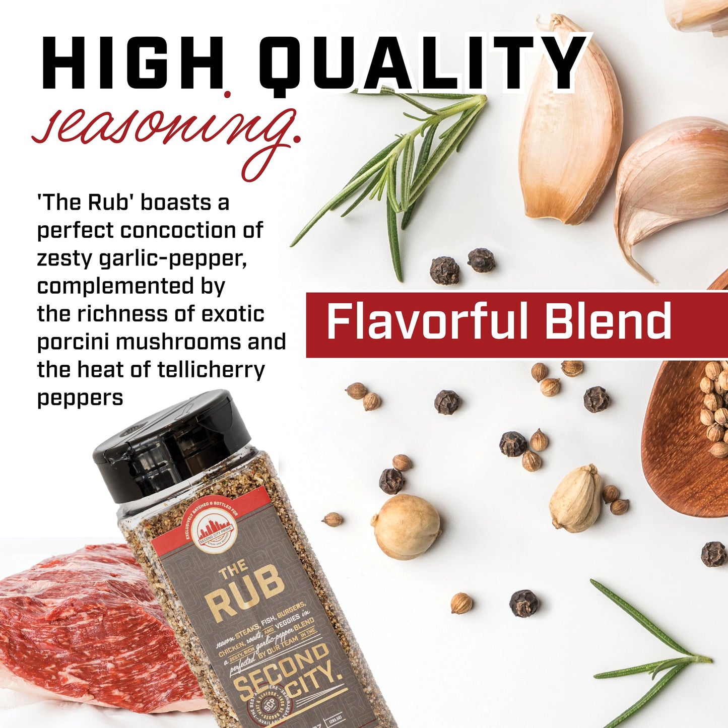 The Rub Seasoning for Steaks, Burgers, Fish, Chicken, and Veggies 10oz 2-pack, A Seasoning Blend of Zesty Garlic Pepper, Rich With Exotic Porcini